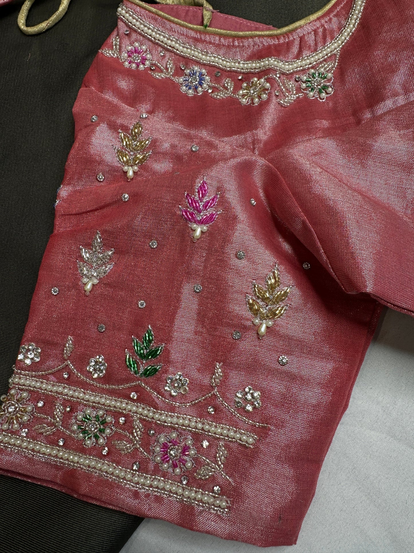 Tissue Pink Multi Color  Maggam Blouse