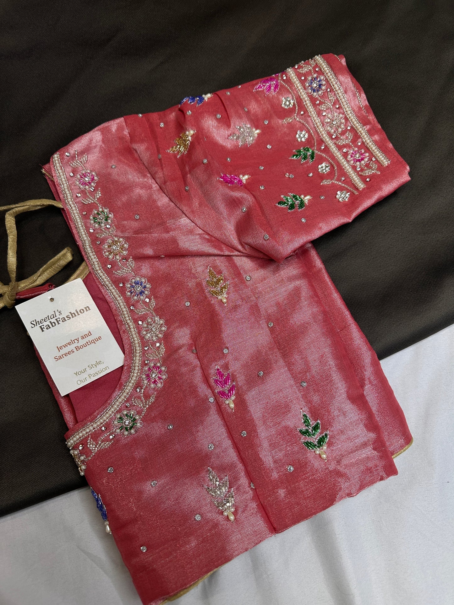 Tissue Pink Multi Color  Maggam Blouse