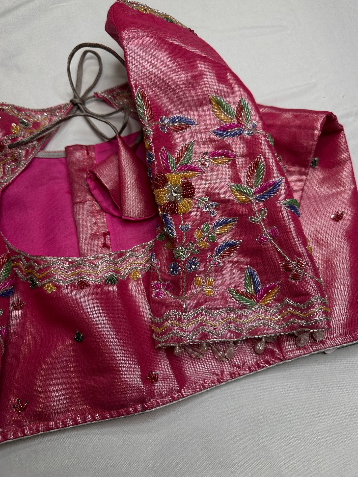 Tissue Pink Multi Color  Maggam Blouse