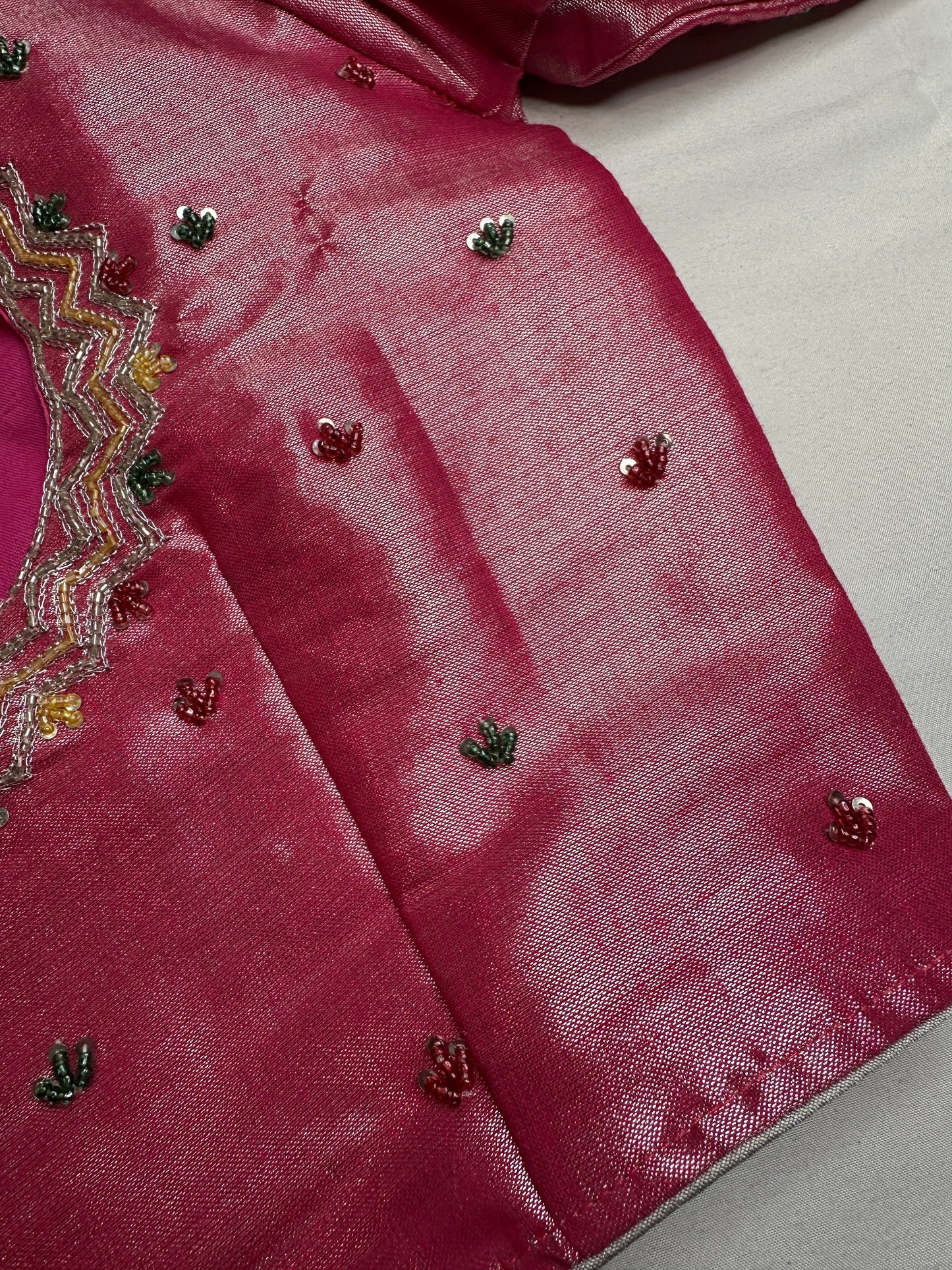 Tissue Pink Multi Color  Maggam Blouse