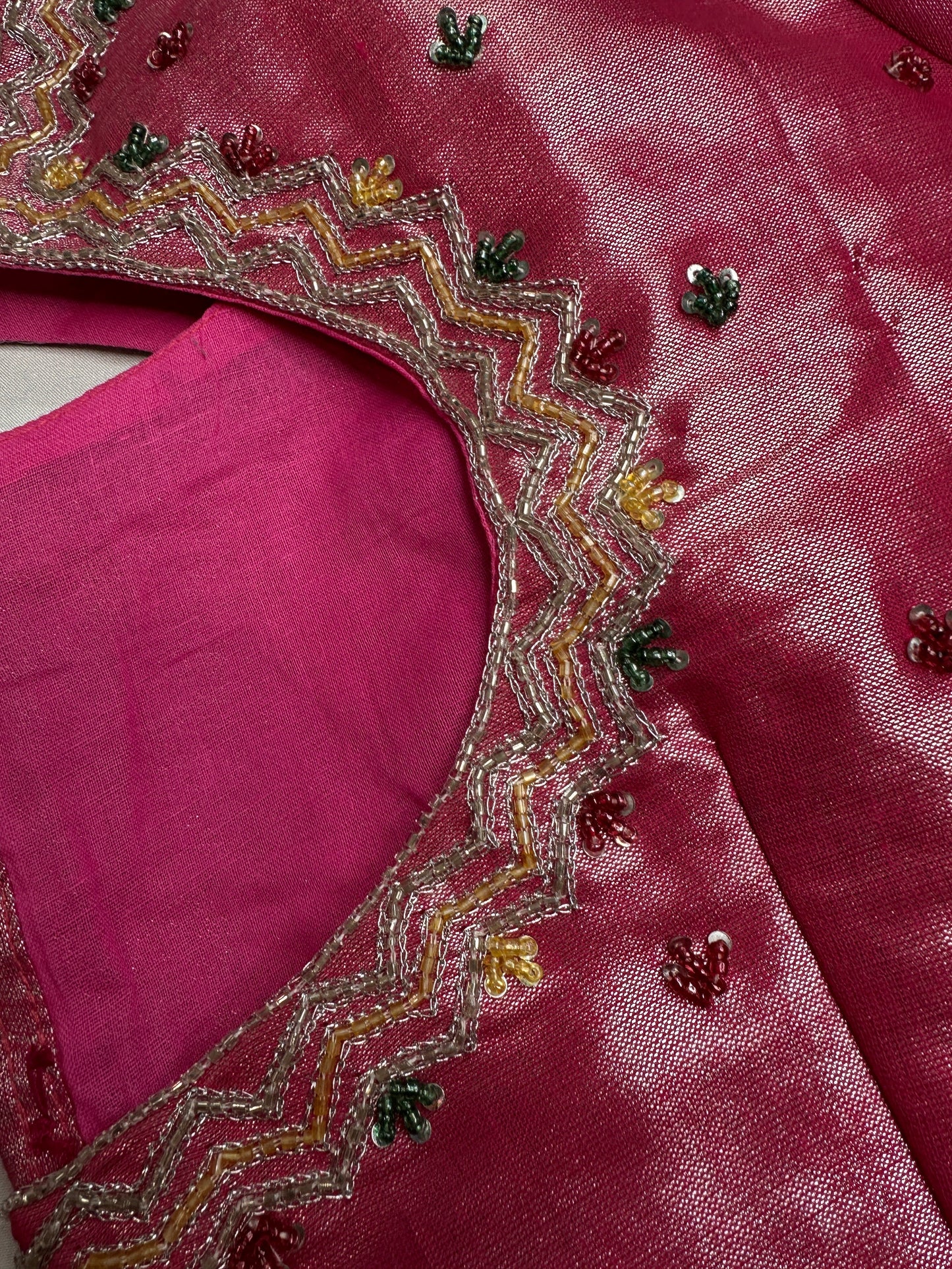 Tissue Pink Multi Color  Maggam Blouse