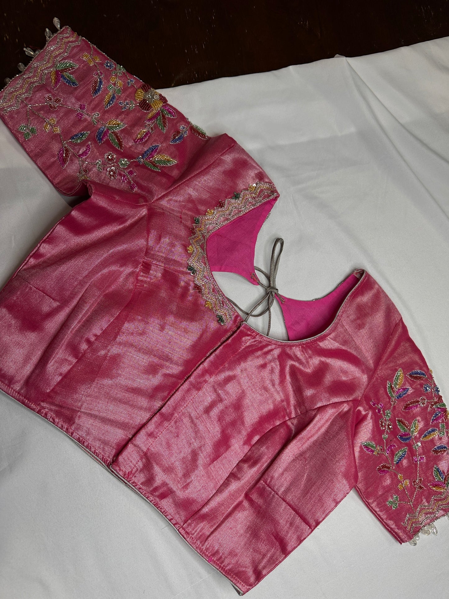Tissue Pink Multi Color  Maggam Blouse