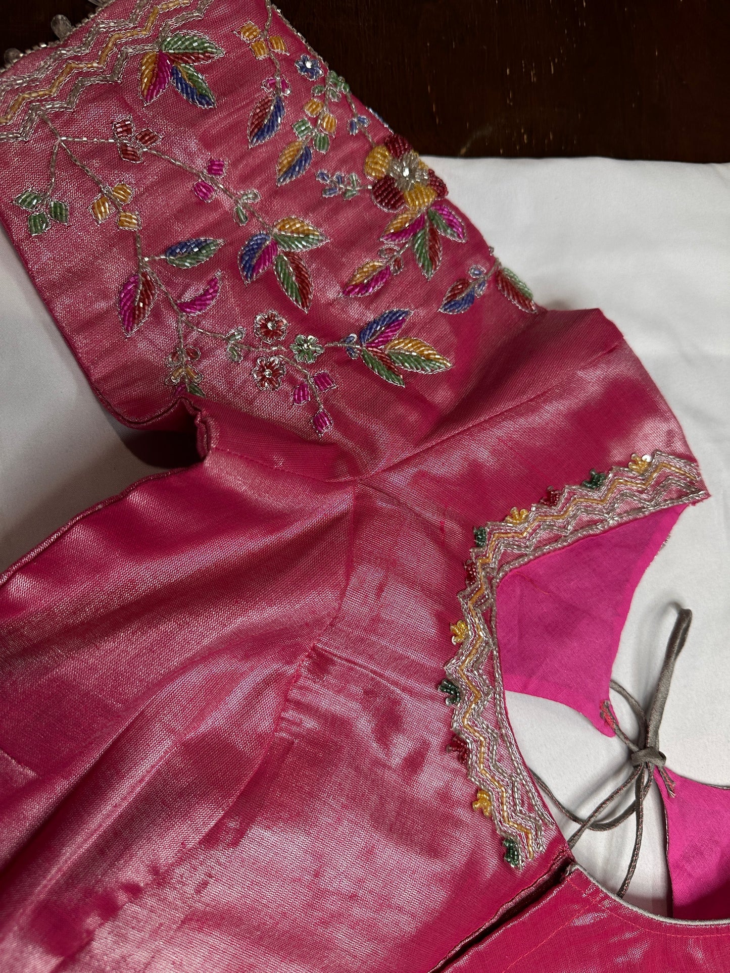 Tissue Pink Multi Color  Maggam Blouse