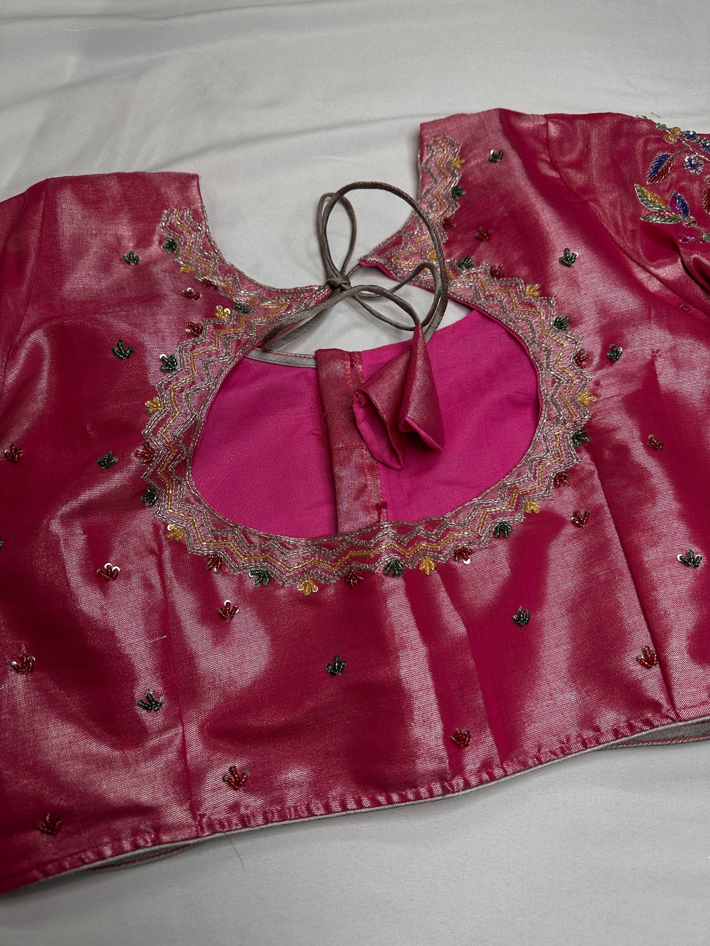 Tissue Pink Multi Color  Maggam Blouse