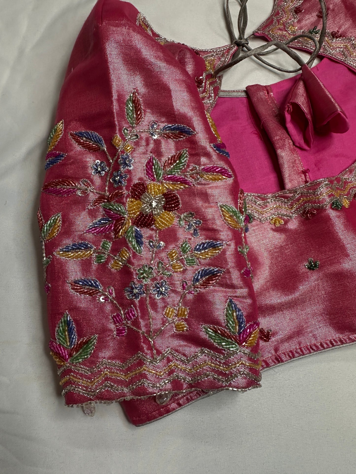 Tissue Pink Multi Color  Maggam Blouse