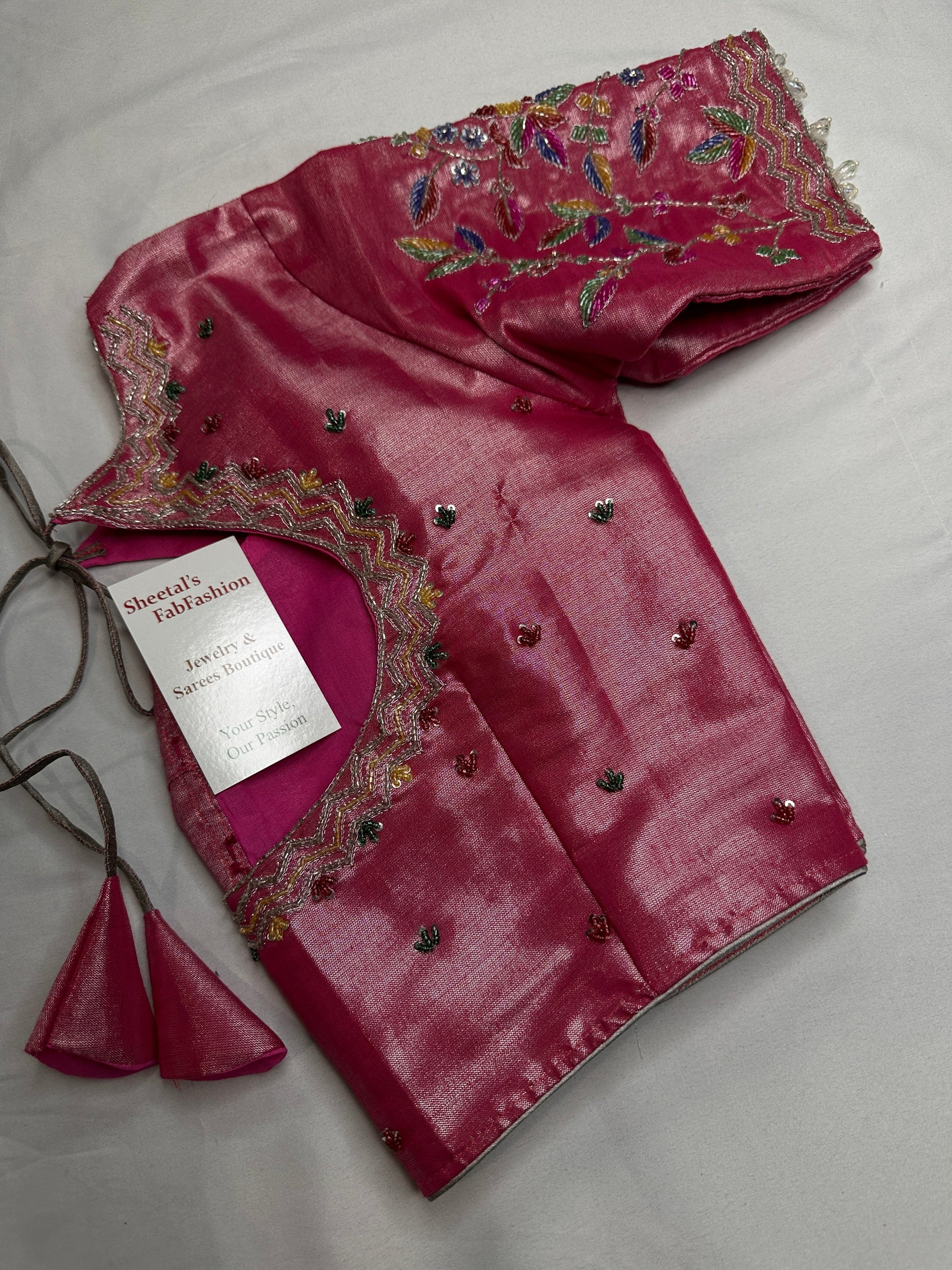 Tissue Pink Multi Color  Maggam Blouse