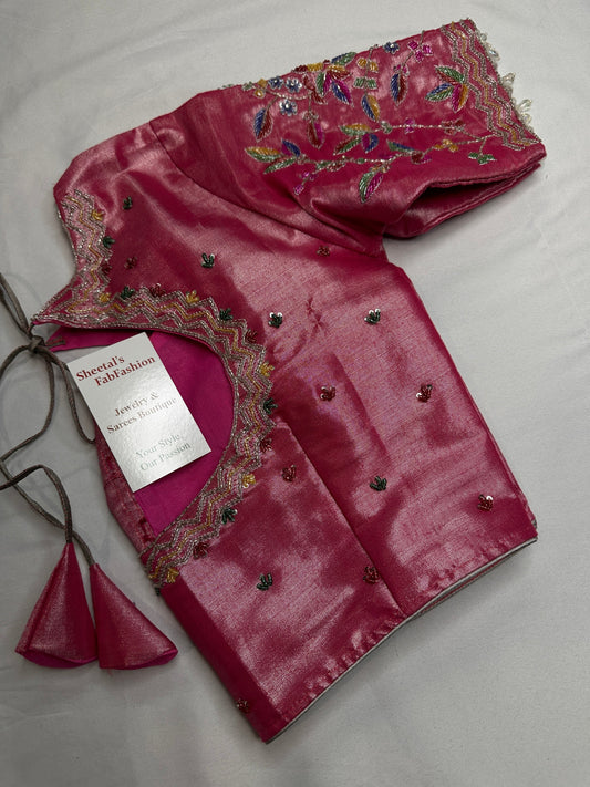 Tissue Pink Multi Color  Maggam Blouse