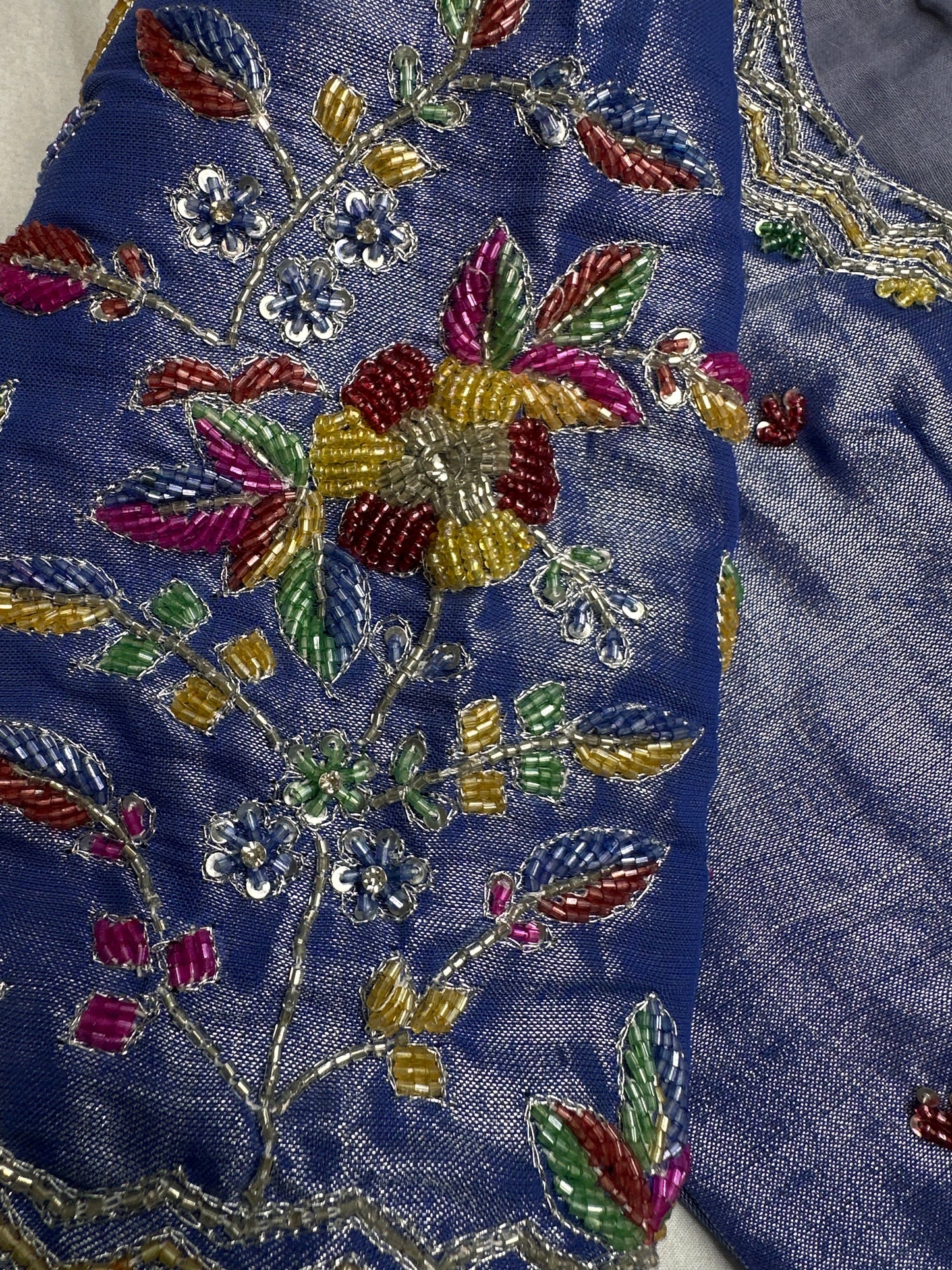 Tissue Blue Multi Color  Maggam Blouse