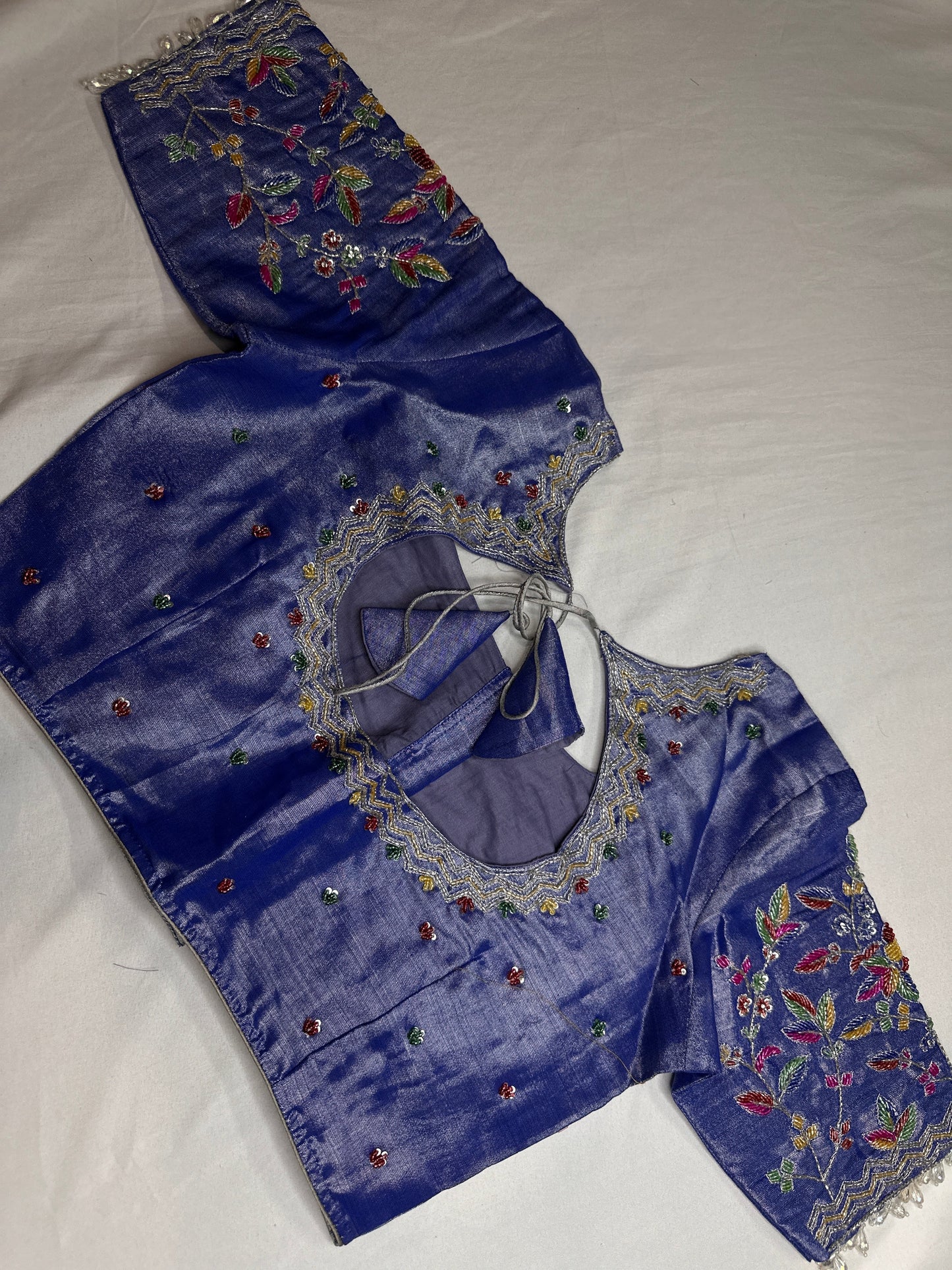 Tissue Blue Multi Color  Maggam Blouse