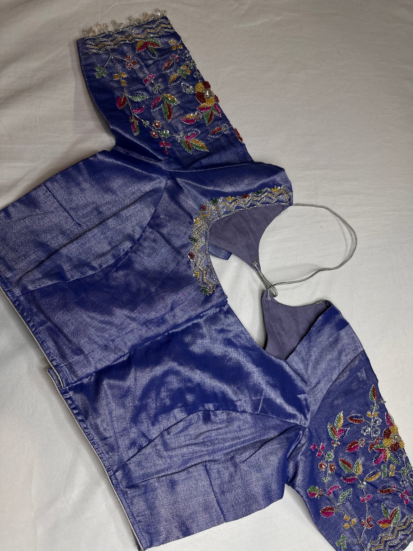 Tissue Blue Multi Color  Maggam Blouse