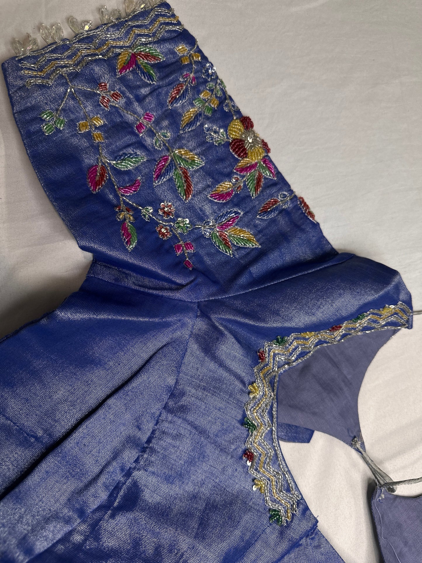 Tissue Blue Multi Color  Maggam Blouse