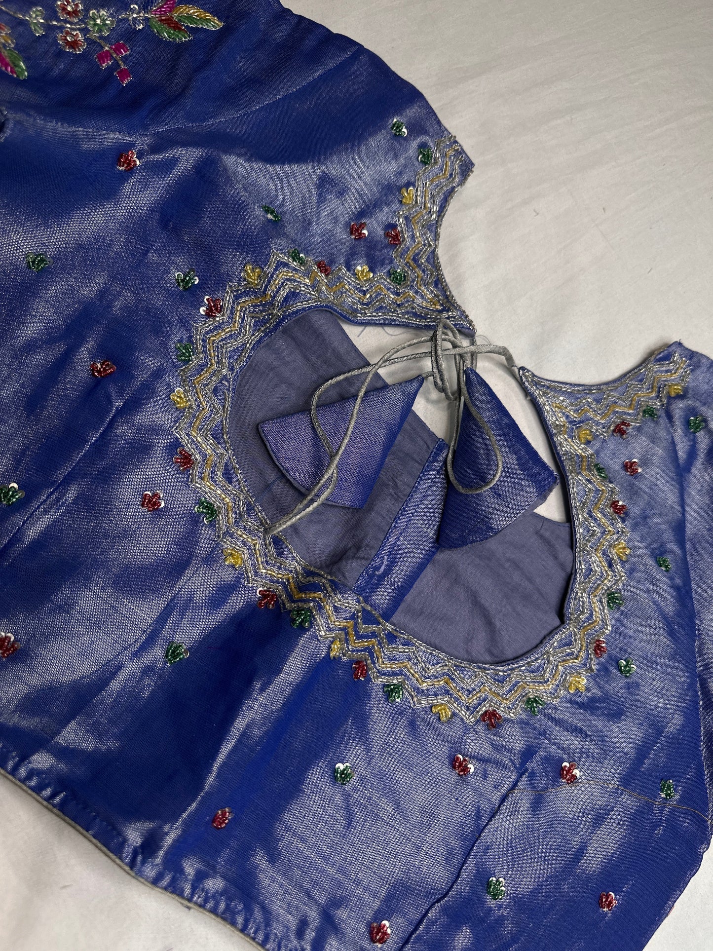 Tissue Blue Multi Color  Maggam Blouse