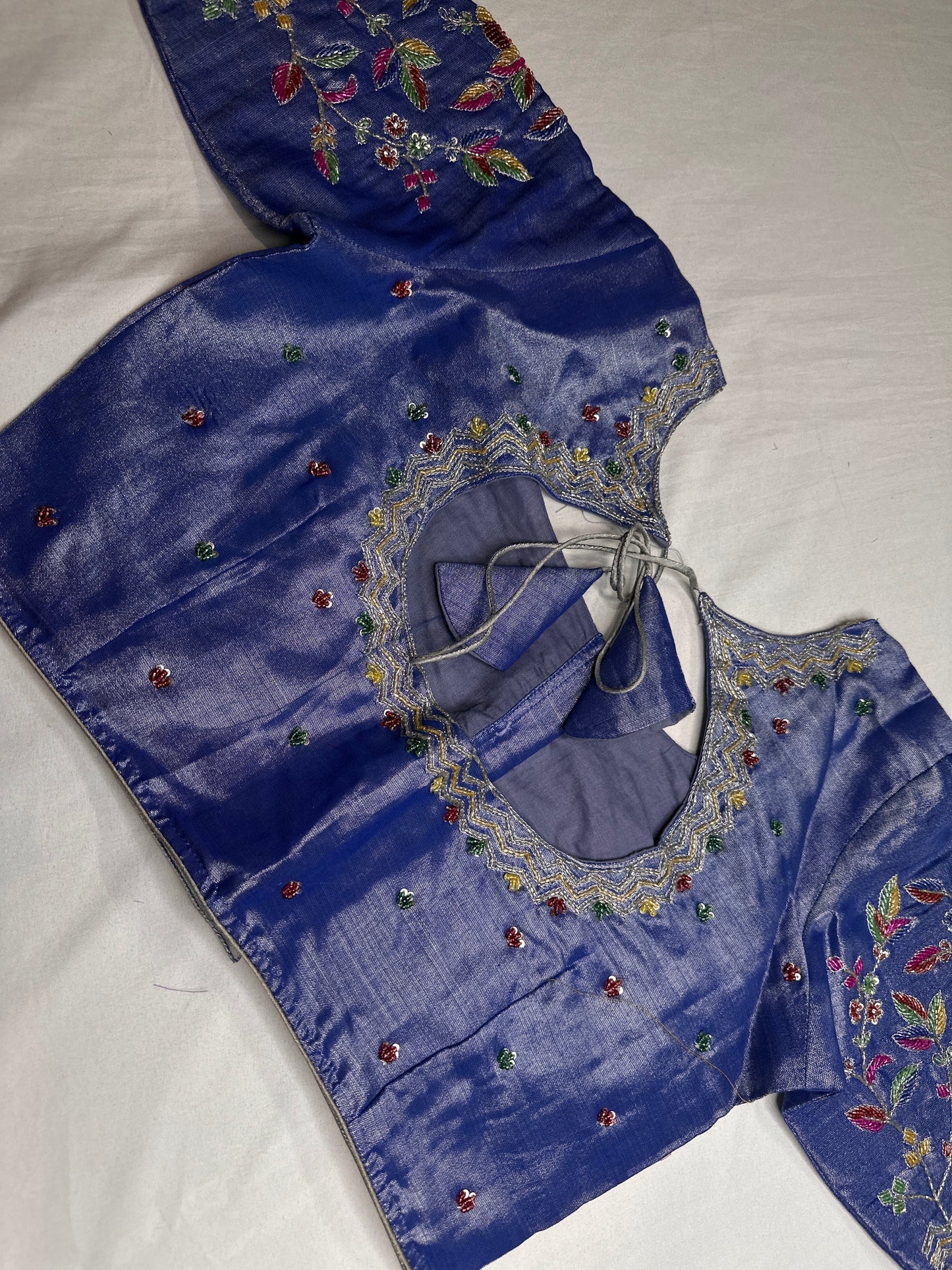Tissue Blue Multi Color  Maggam Blouse