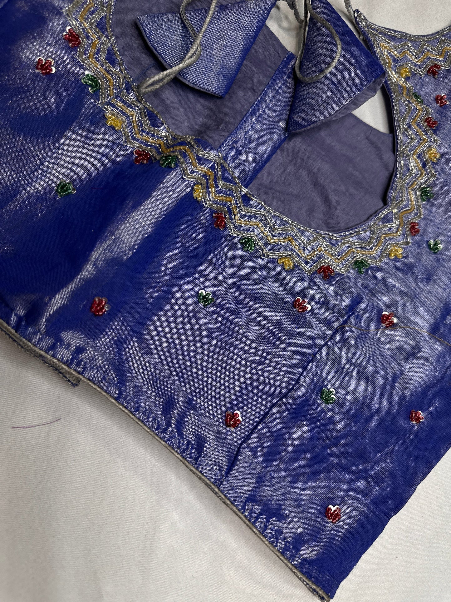 Tissue Blue Multi Color  Maggam Blouse