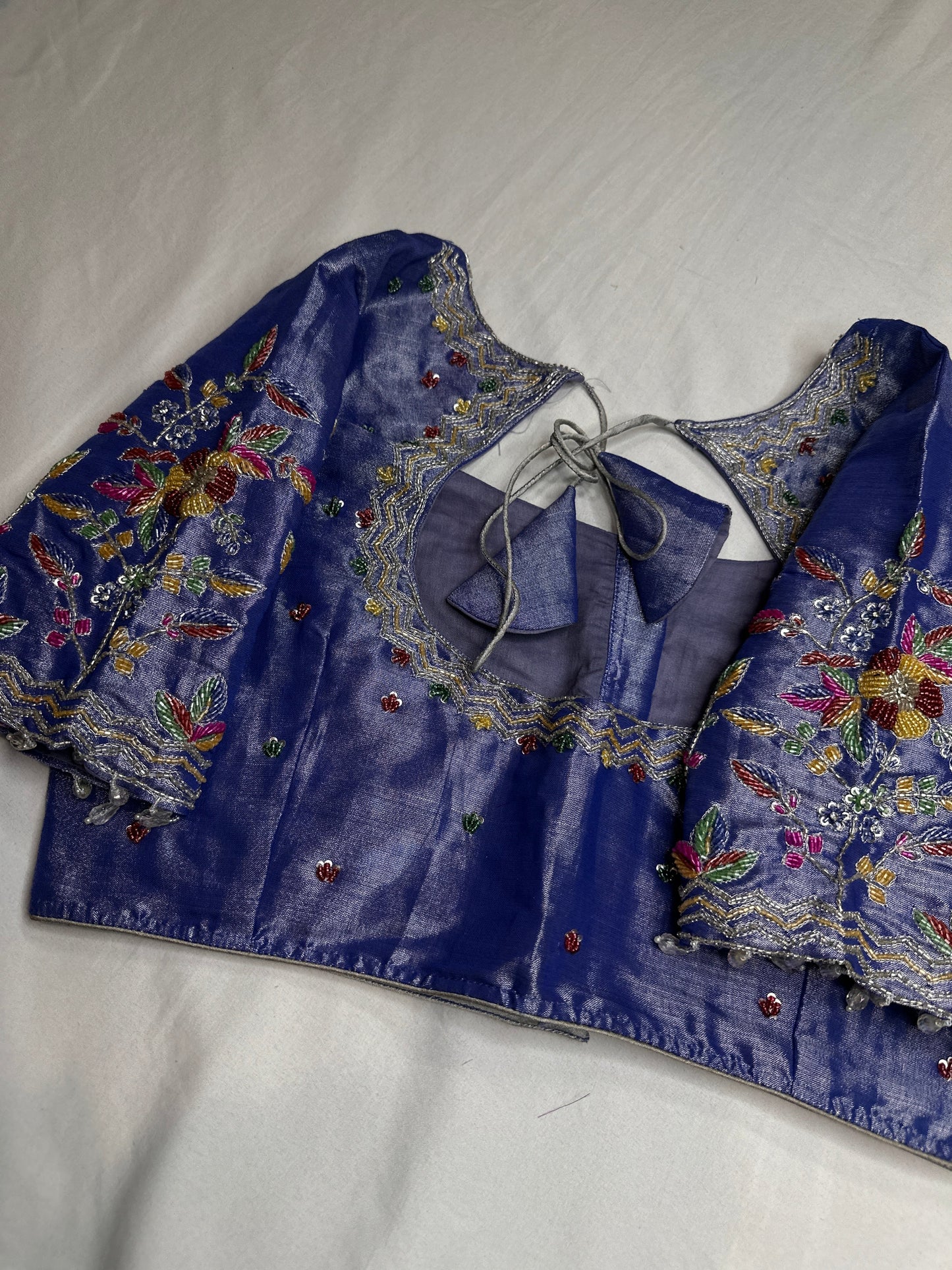 Tissue Blue Multi Color  Maggam Blouse