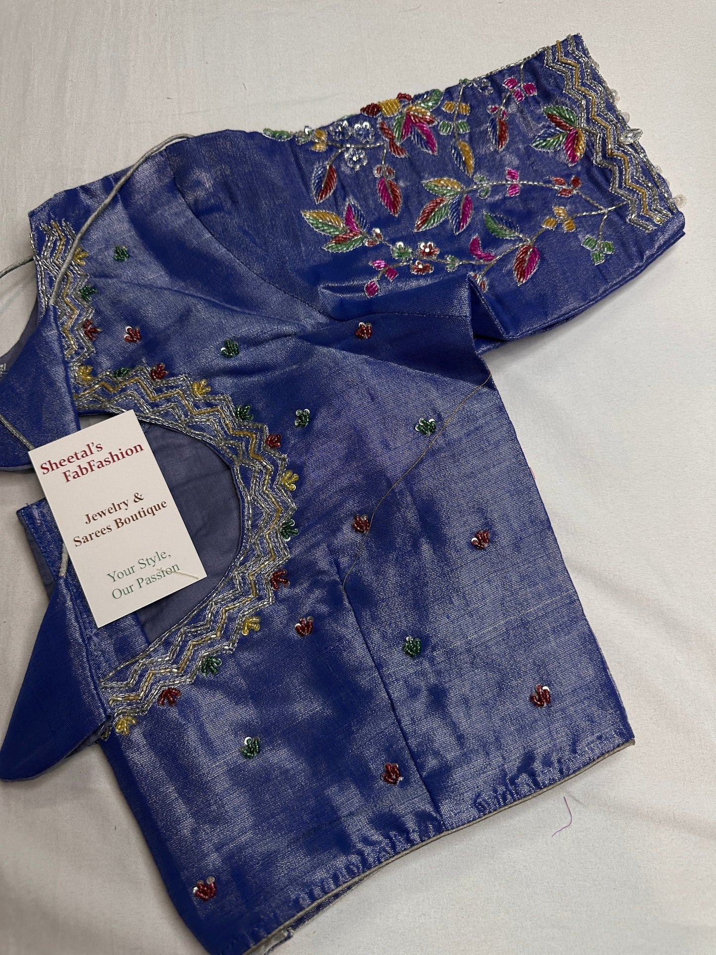 Tissue Blue Multi Color  Maggam Blouse