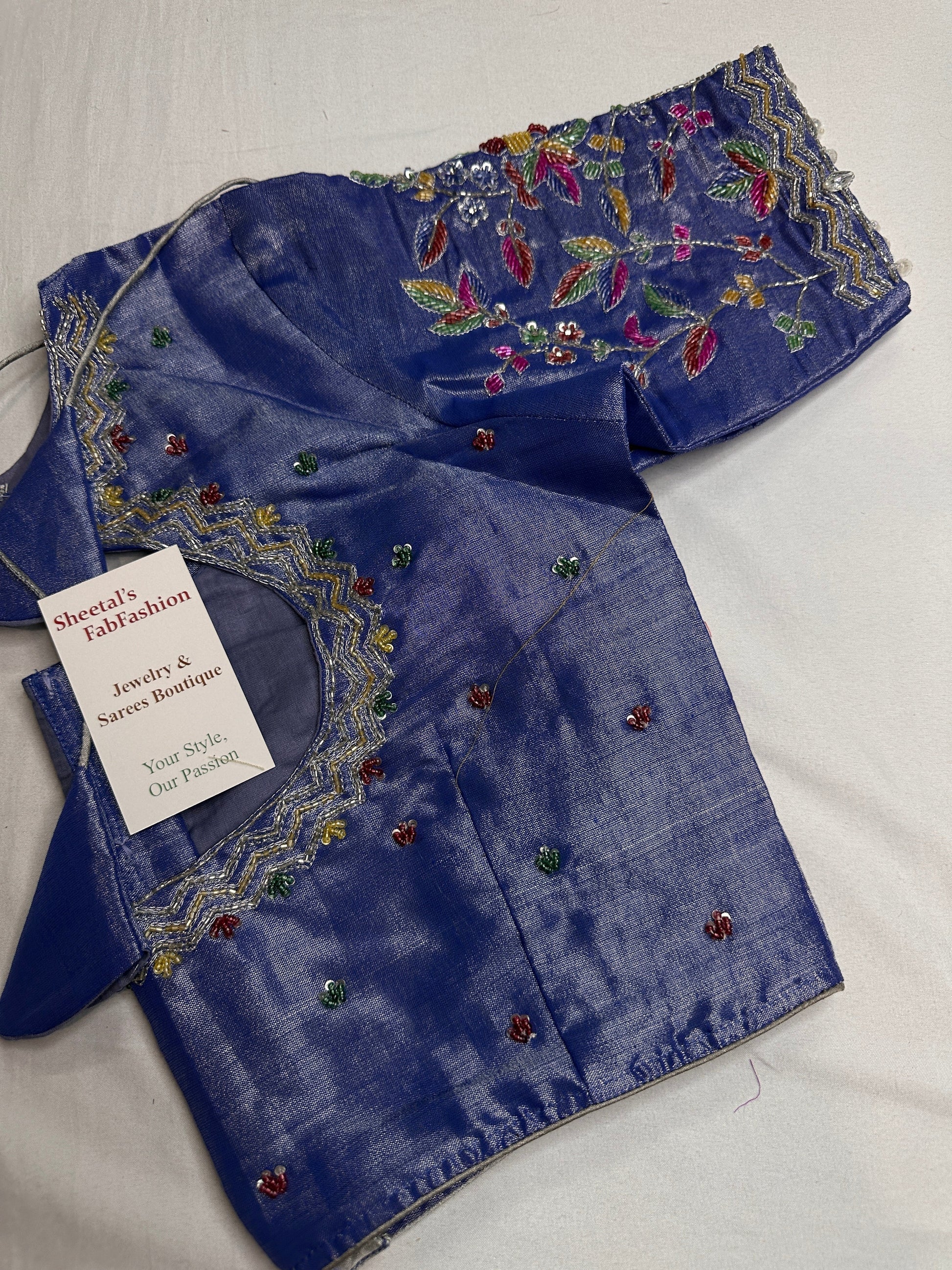 Tissue Blue Multi Color  Maggam Blouse