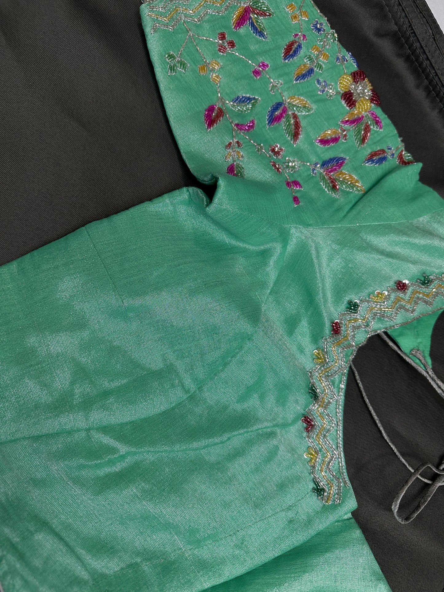 Tissue Green Multi Color  Maggam Blouse