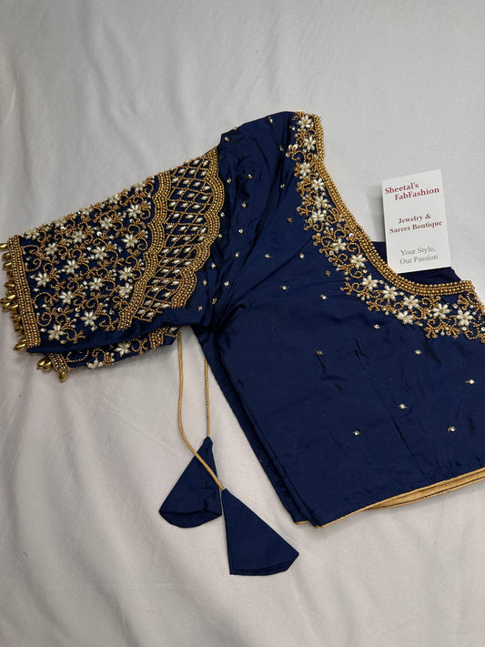 Pearl Aari Maggam Blue Blouse