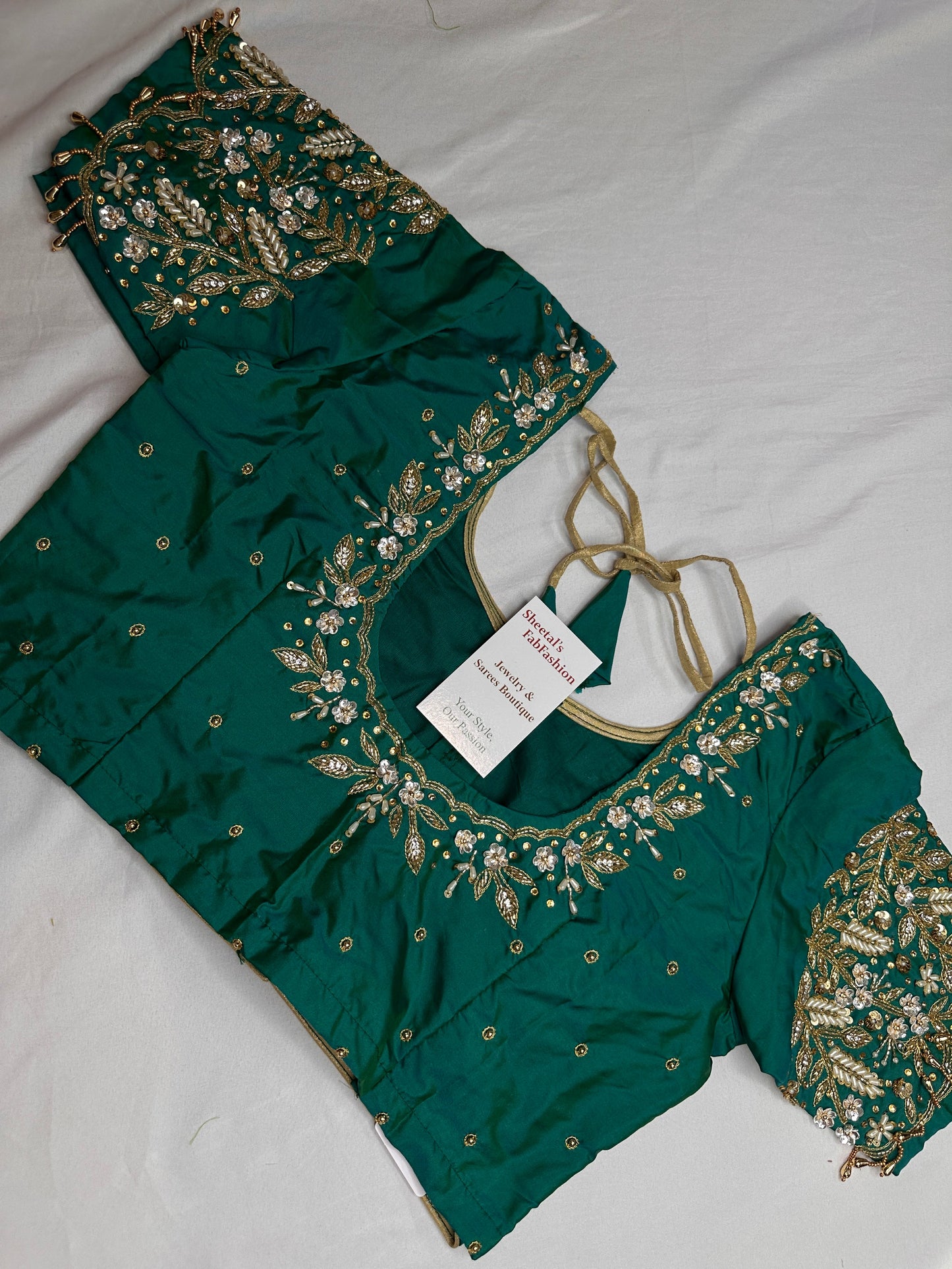 Pearl Maggam Teal Green Blouse