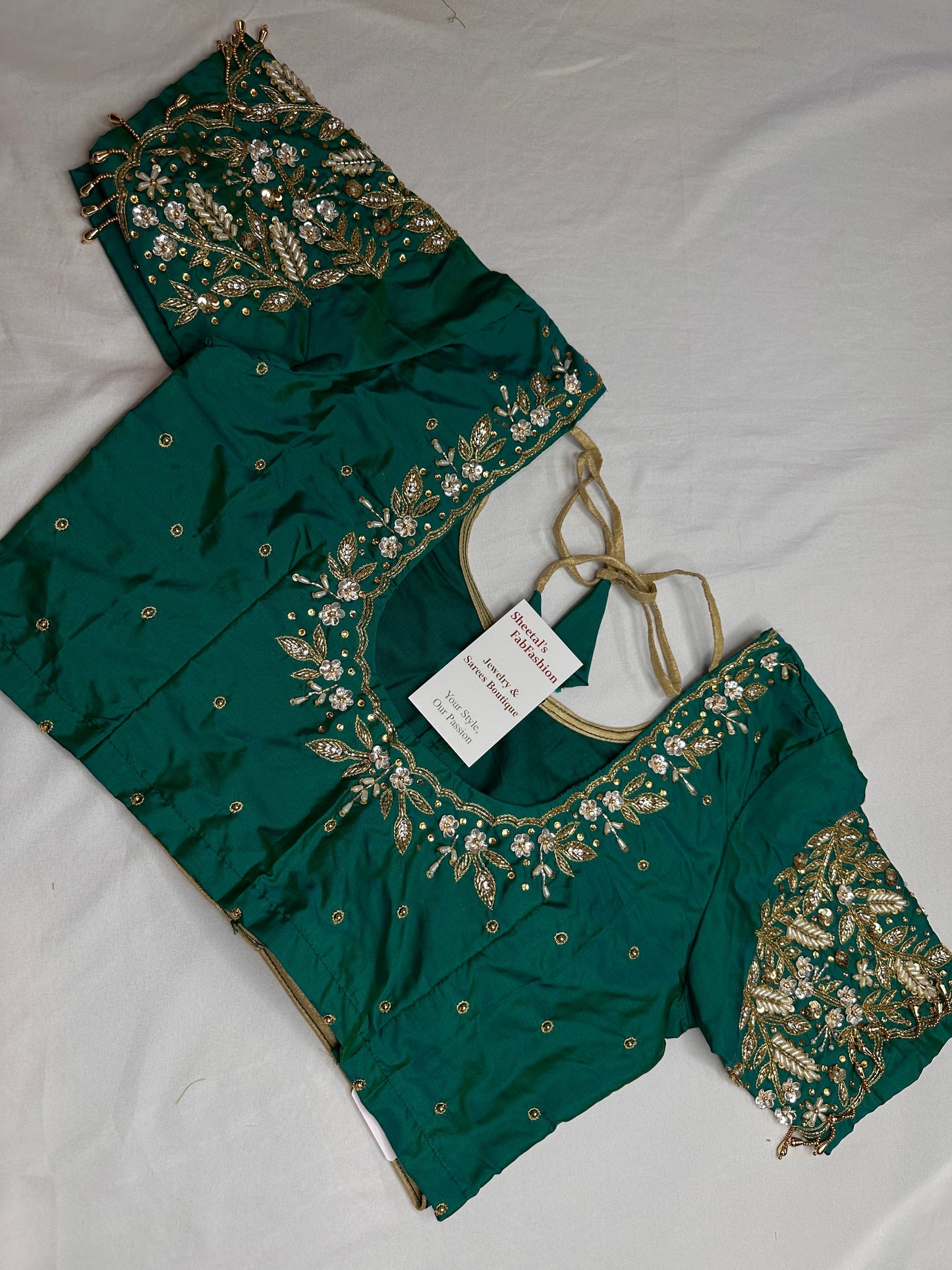 Pearl Maggam Teal Green Blouse