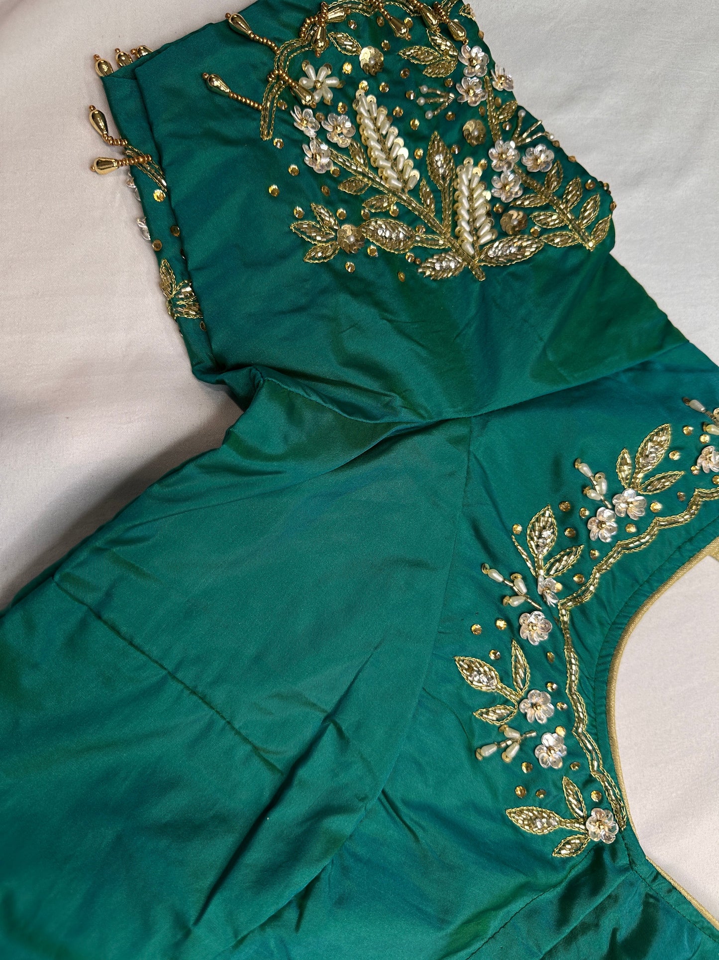 Pearl Maggam Teal Green Blouse