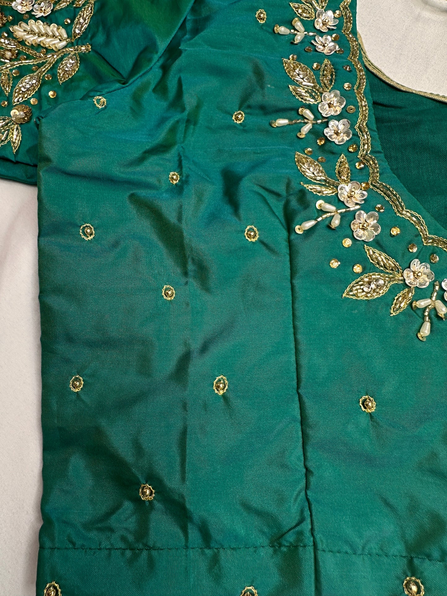 Pearl Maggam Teal Green Blouse