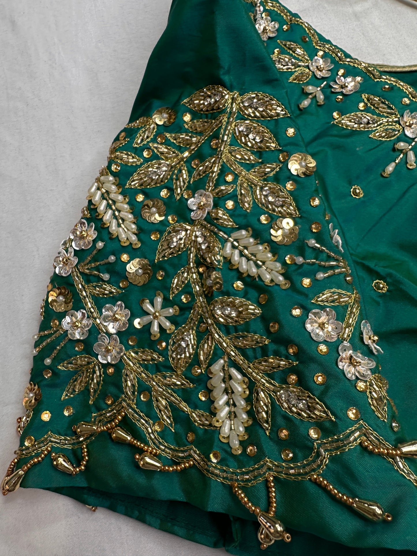 Pearl Maggam Teal Green Blouse