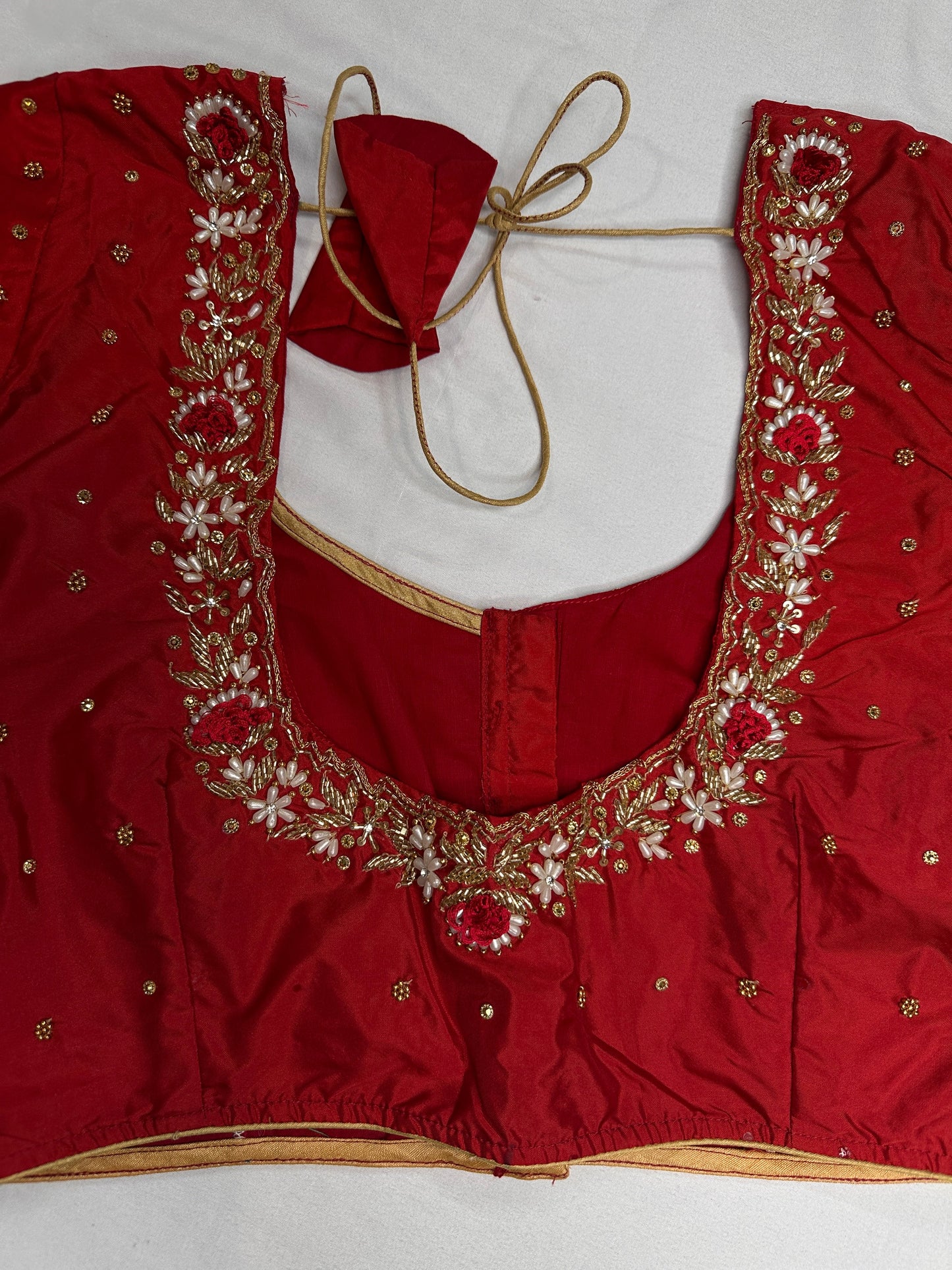 Kardana Red Maggam Pearl Work Blouse