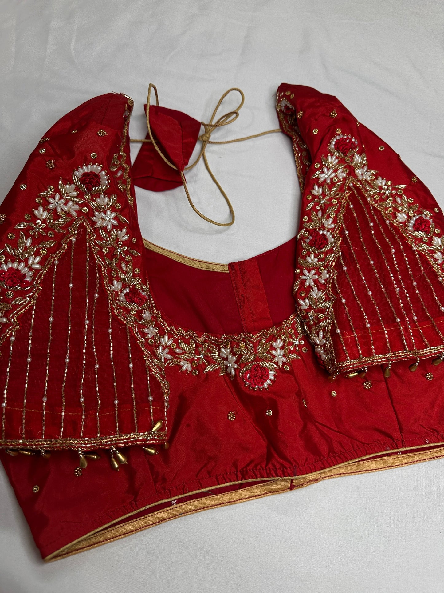 Kardana Red Maggam Pearl Work Blouse