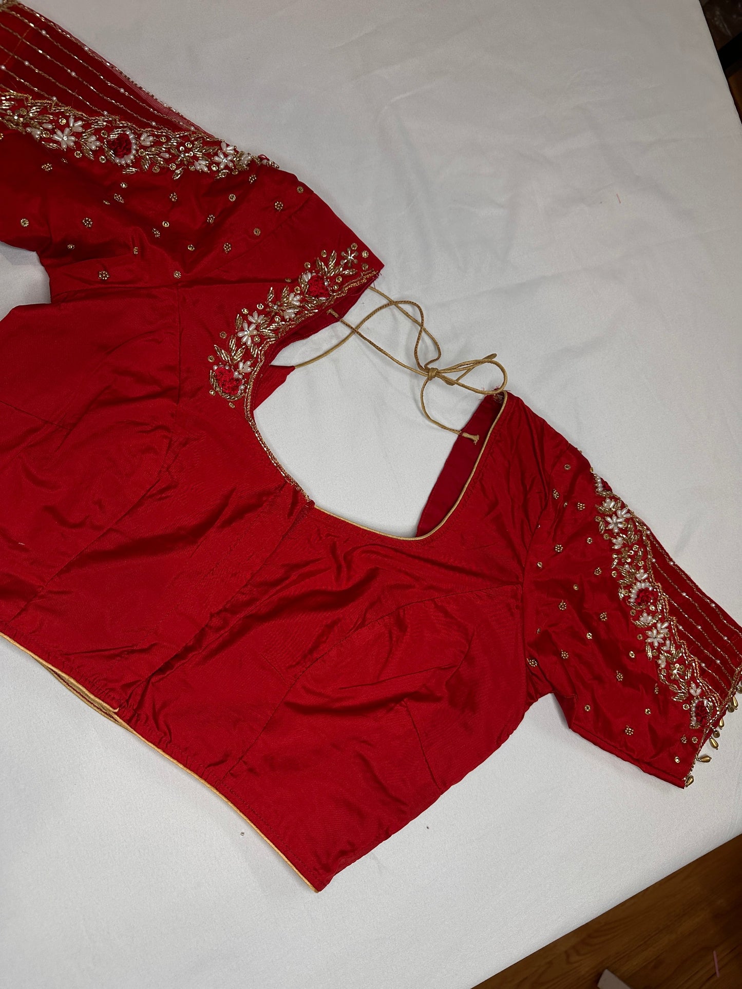 Kardana Red Maggam Pearl Work Blouse