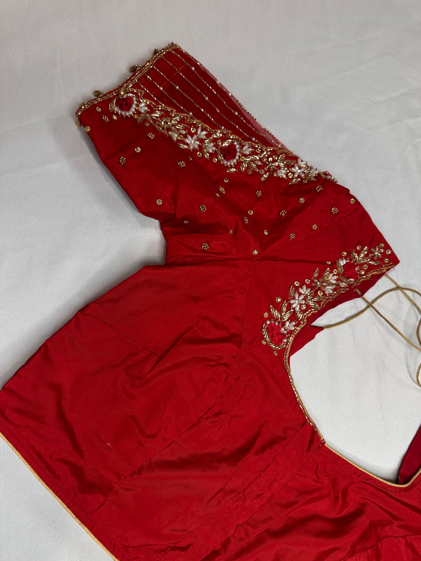 Kardana Red Maggam Pearl Work Blouse