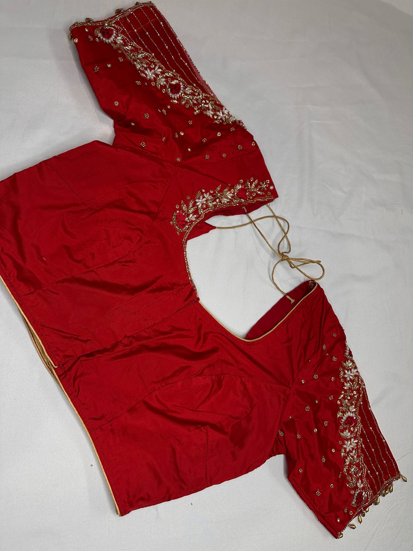 Kardana Red Maggam Pearl Work Blouse
