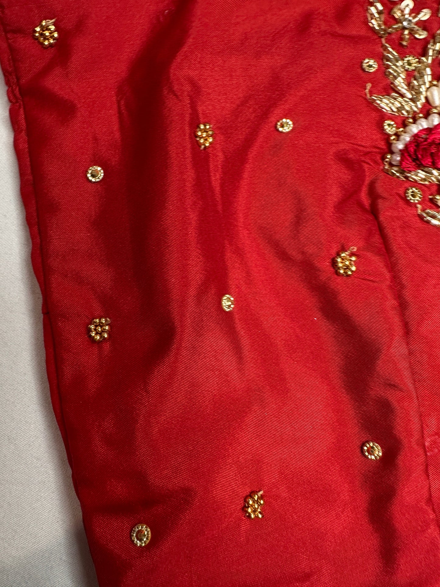 Kardana Red Maggam Pearl Work Blouse