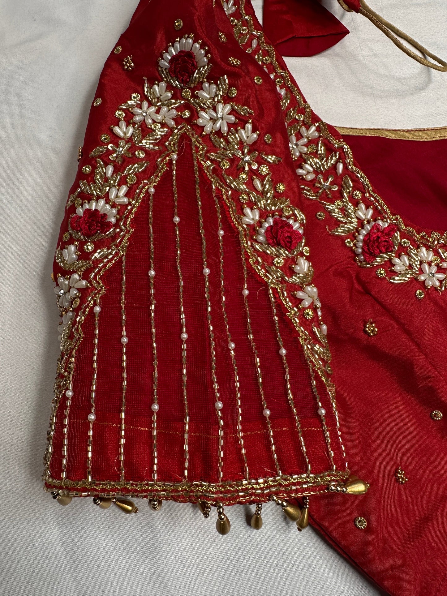 Kardana Red Maggam Pearl Work Blouse