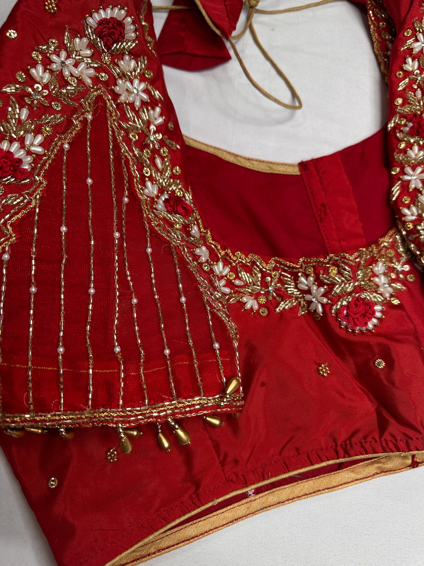 Kardana Red Maggam Pearl Work Blouse