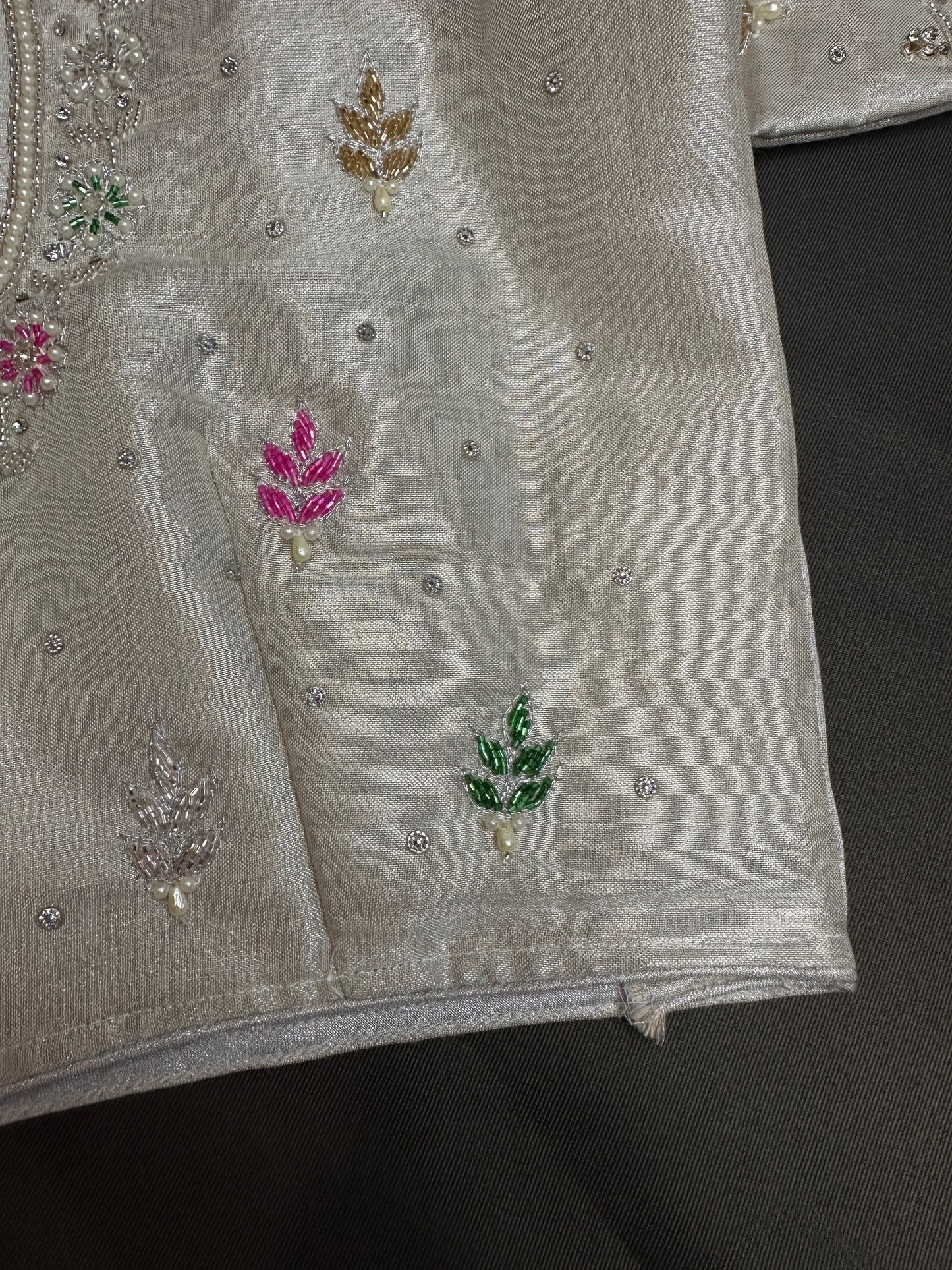 Silver Tissue Multi Color Maggam Blouse