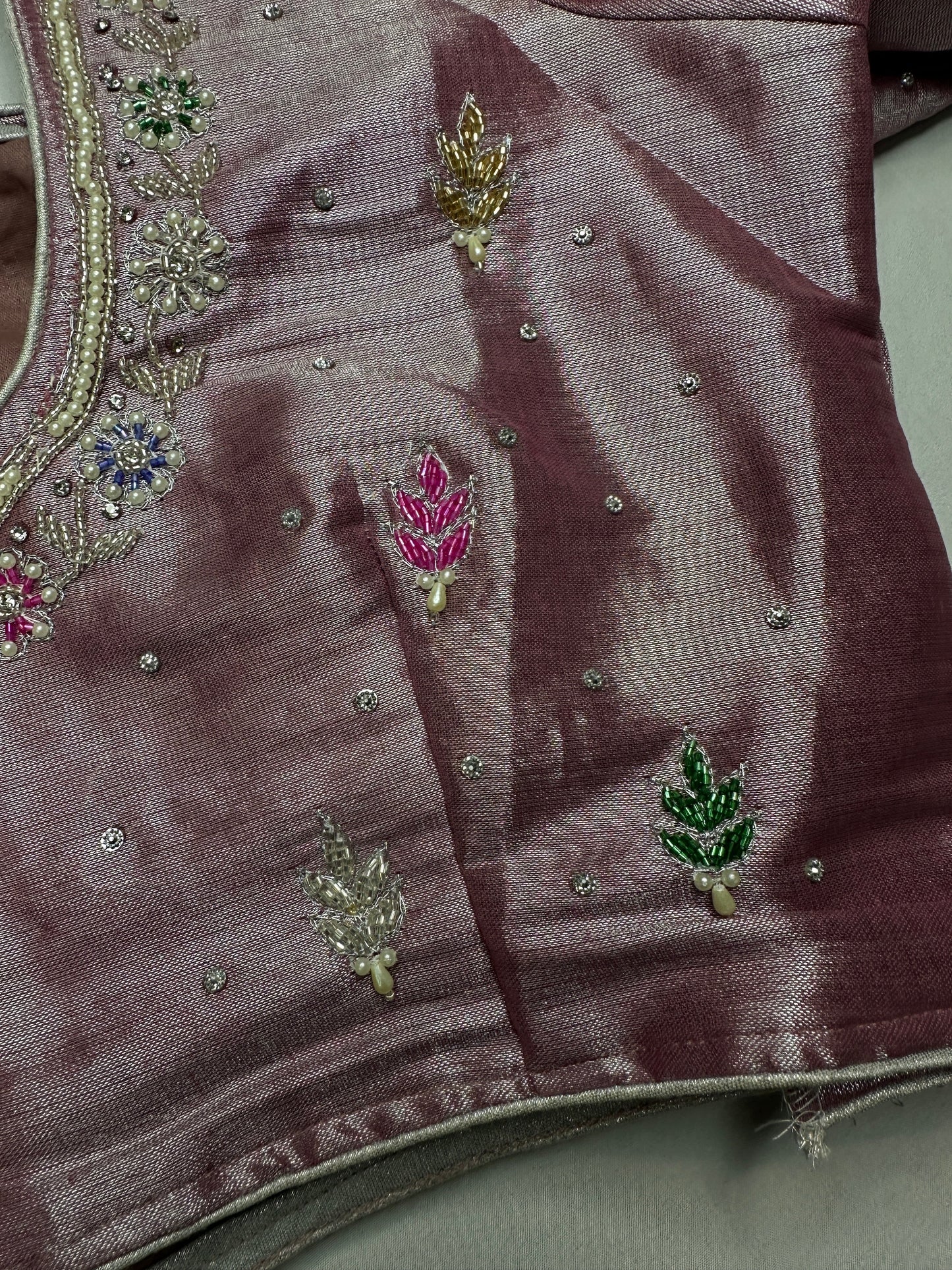 Tissue Mavve Purple Multi Color Maggam Blouse