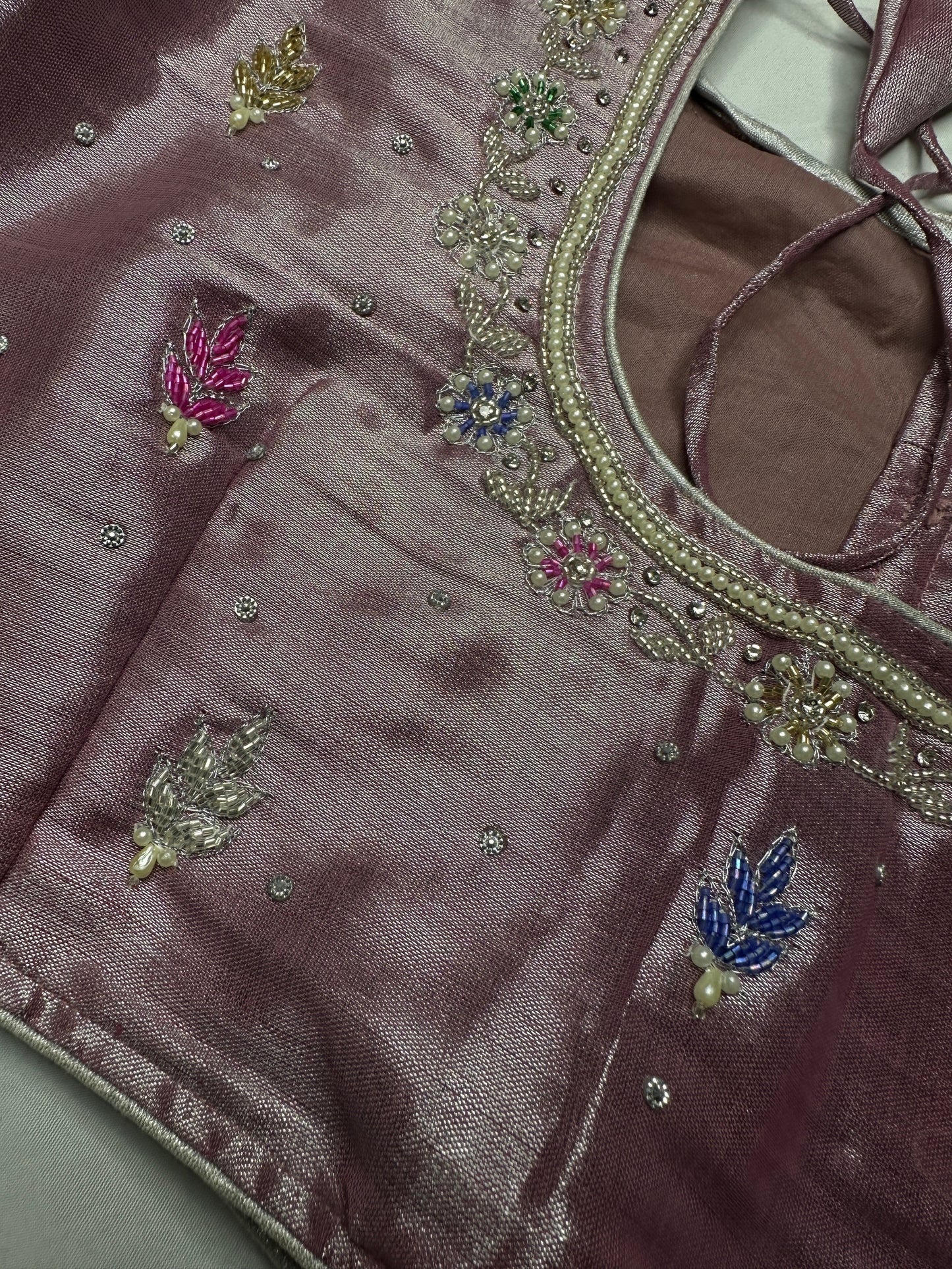 Tissue Mavve Purple Multi Color Maggam Blouse