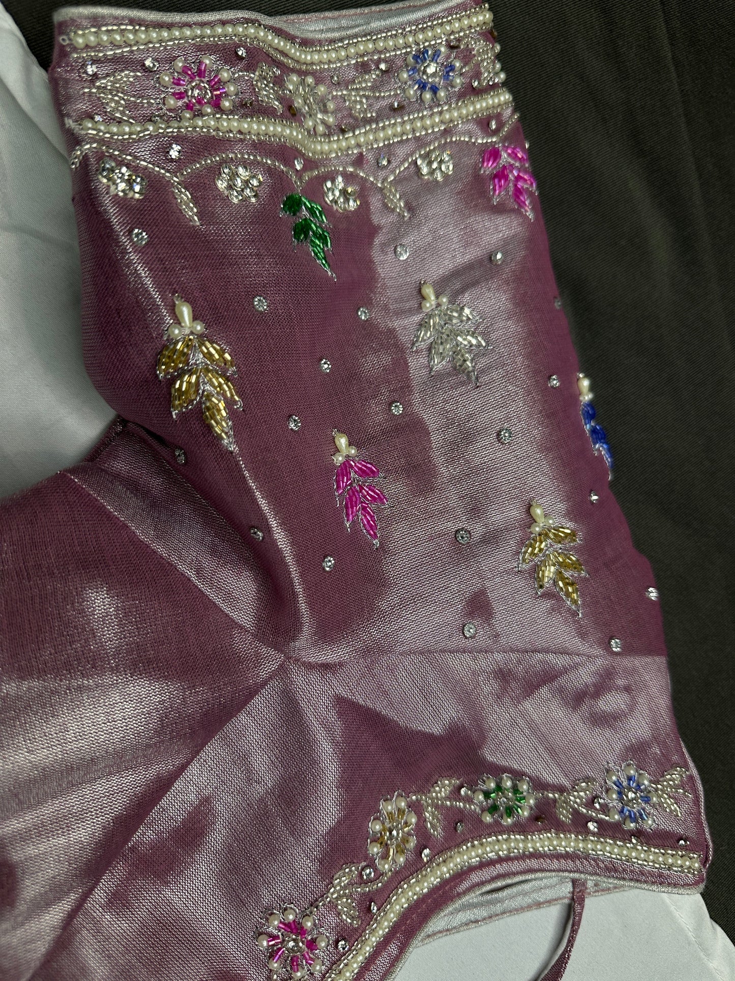 Tissue Mavve Purple Multi Color Maggam Blouse