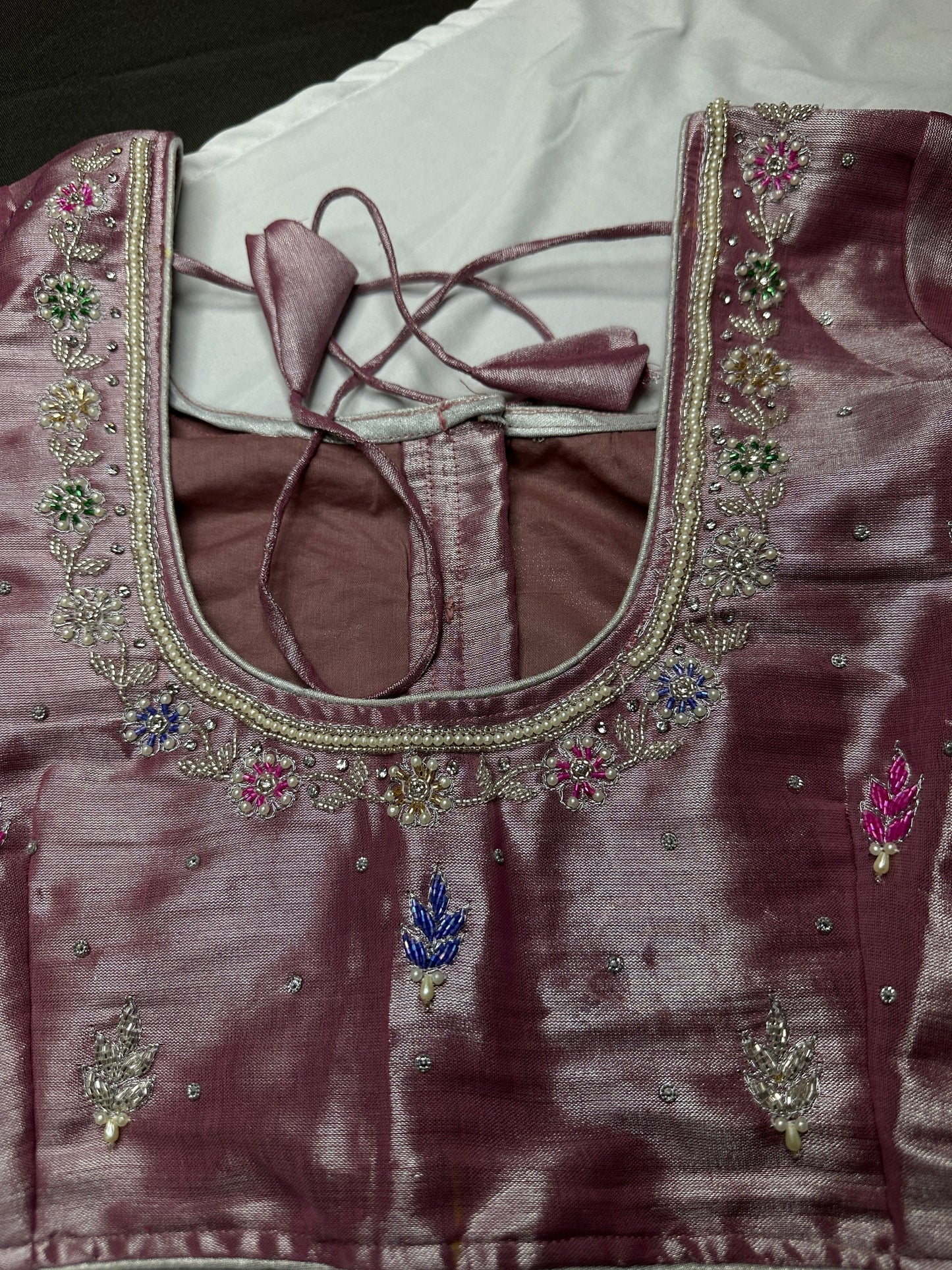 Tissue Mavve Purple Multi Color Maggam Blouse