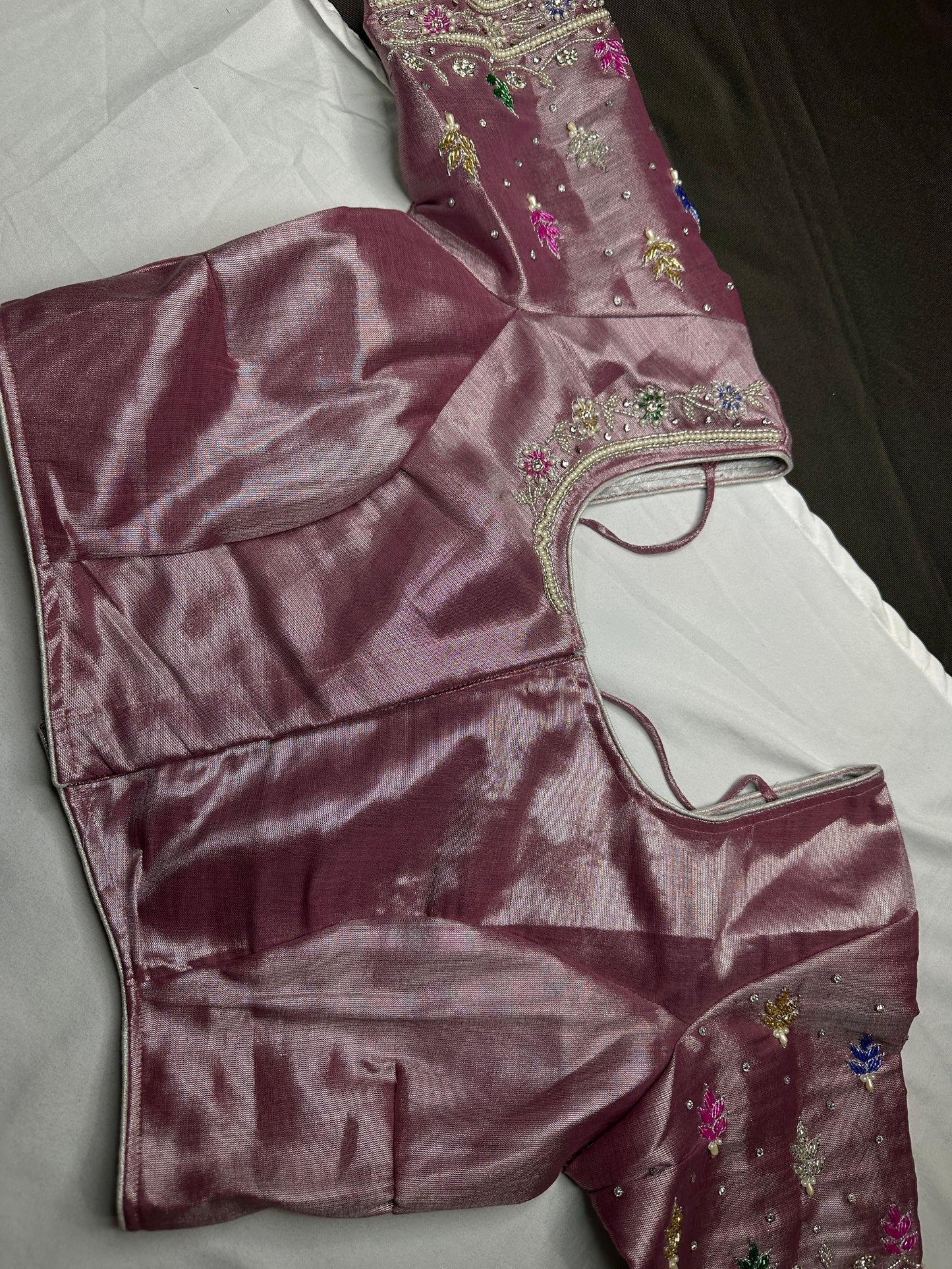 Tissue Mavve Purple Multi Color Maggam Blouse