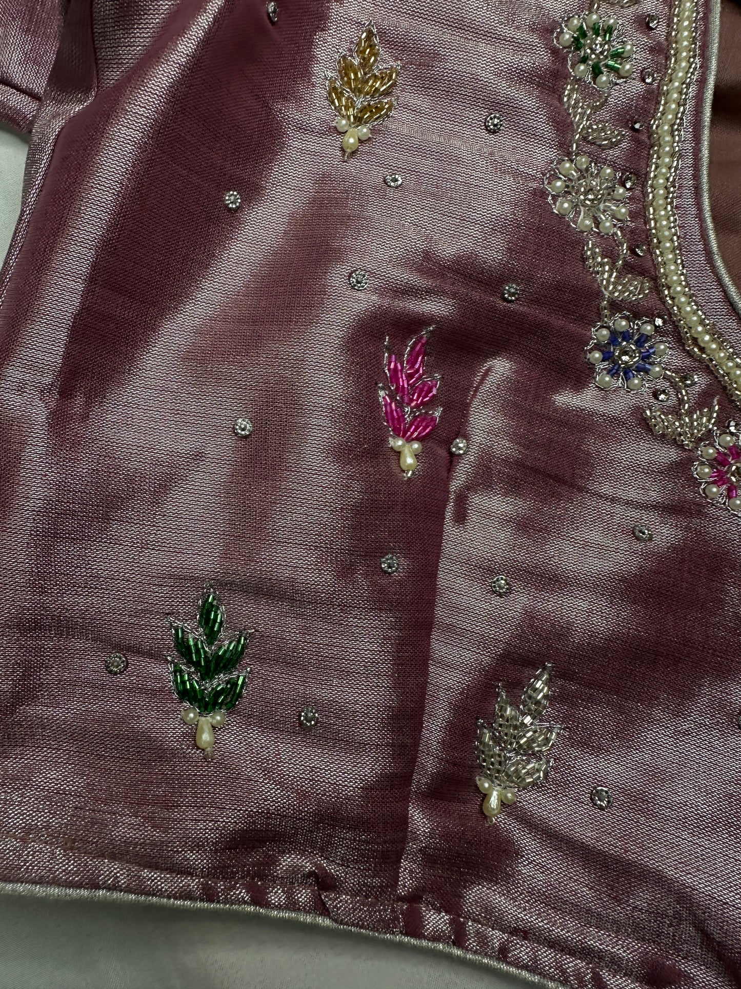 Tissue Mavve Purple Multi Color Maggam Blouse