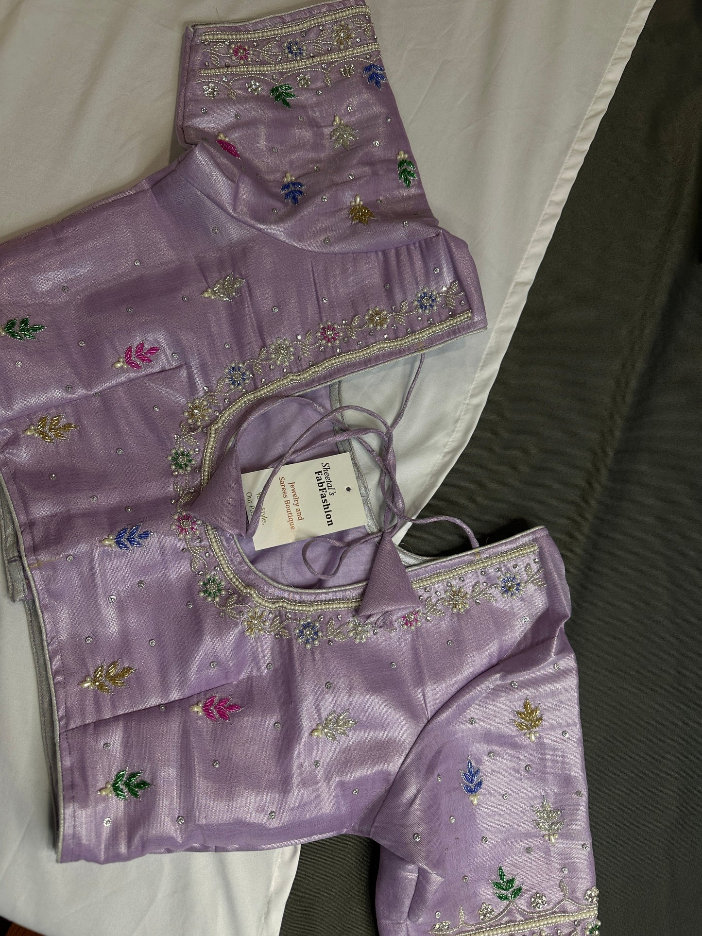 Lavender Purple Tissue Multi Color Maggam Blouse
