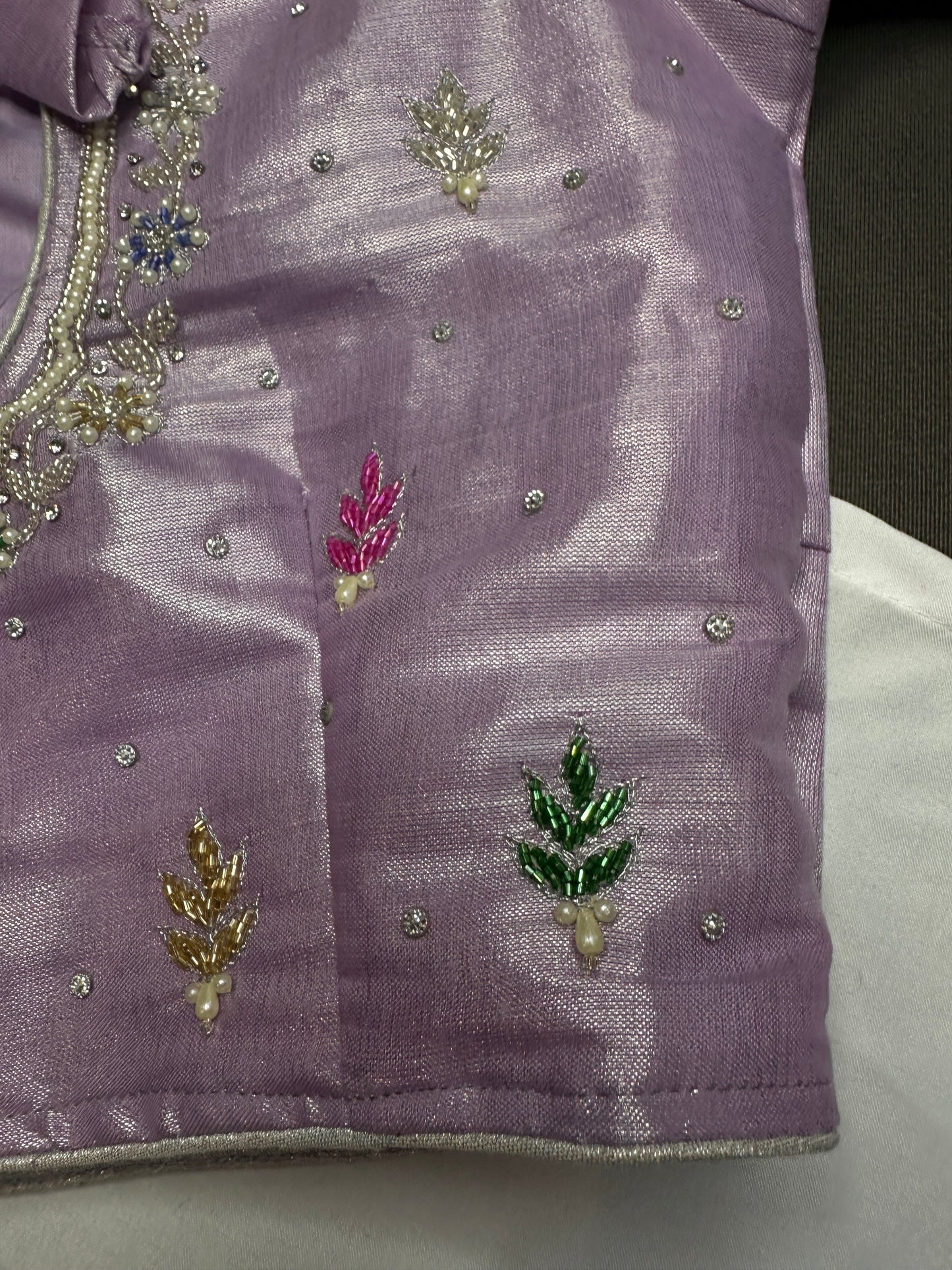 Lavender Purple Tissue Multi Color Maggam Blouse