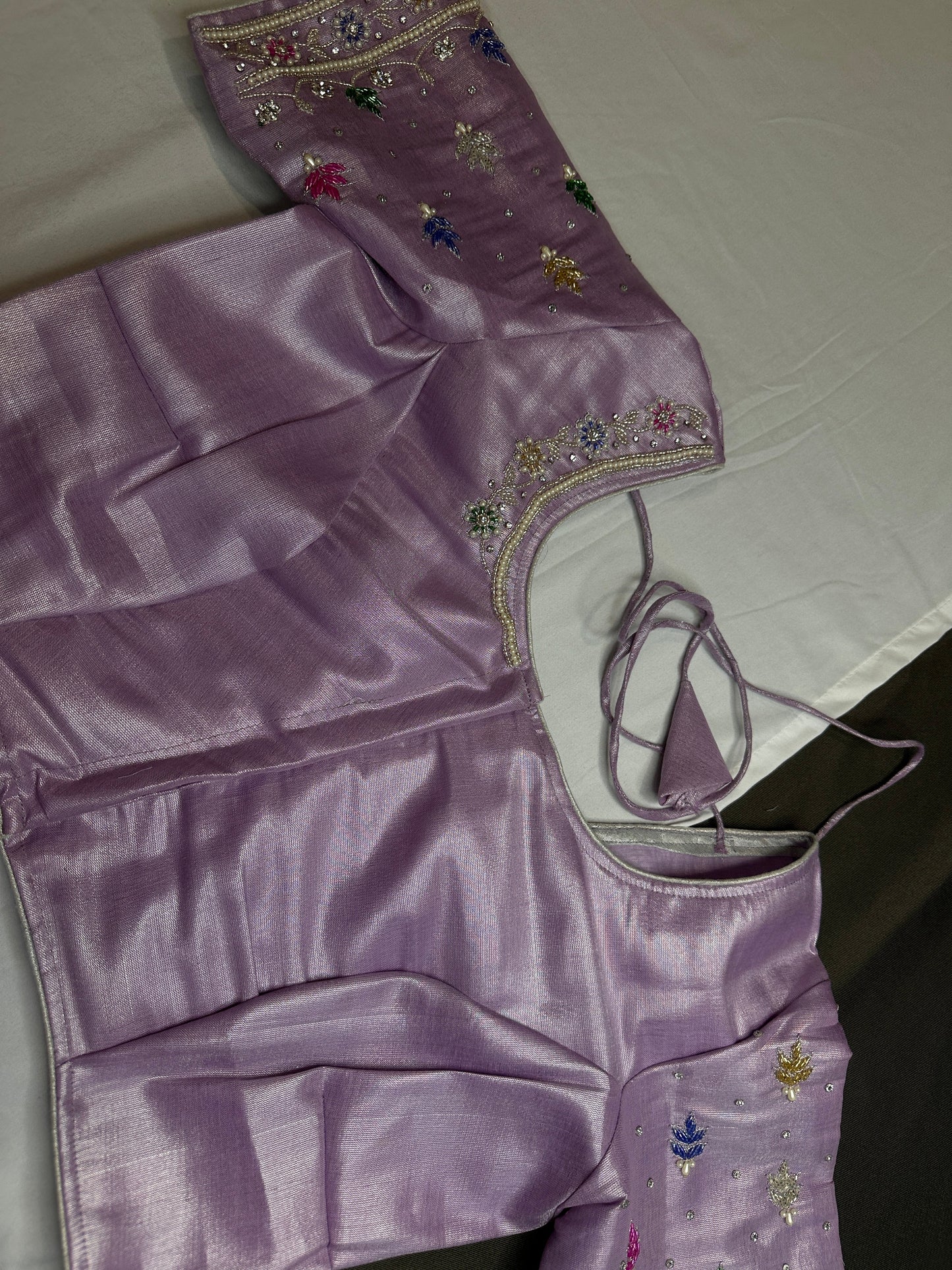 Lavender Purple Tissue Multi Color Maggam Blouse