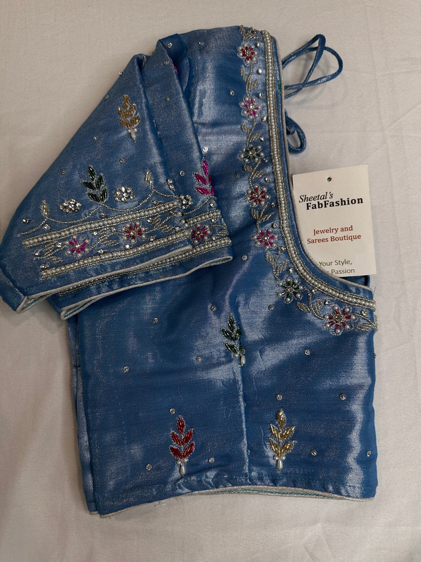 Tissue Multi Color Blue Maggam Blouse