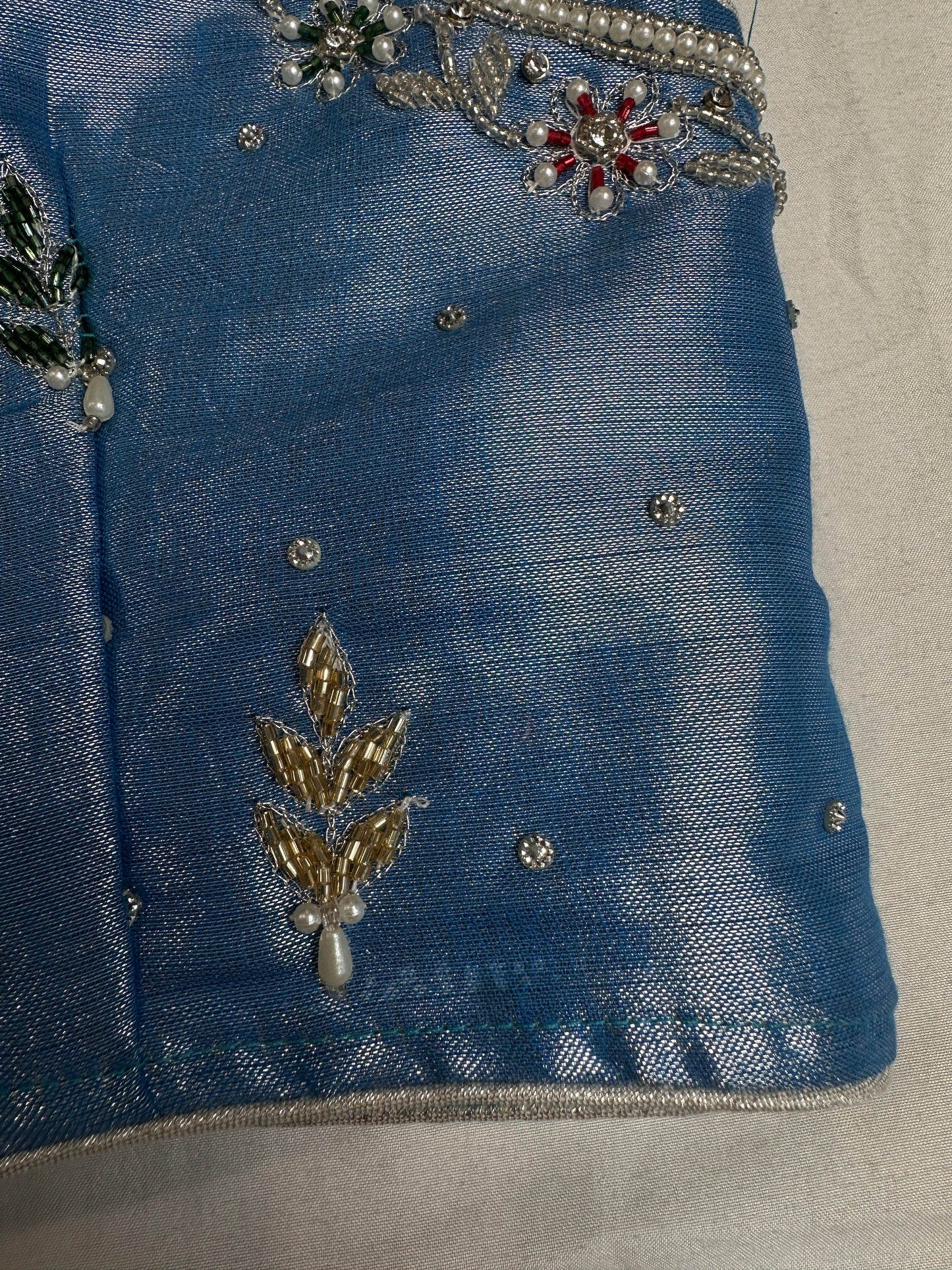 Tissue Multi Color Blue Maggam Blouse