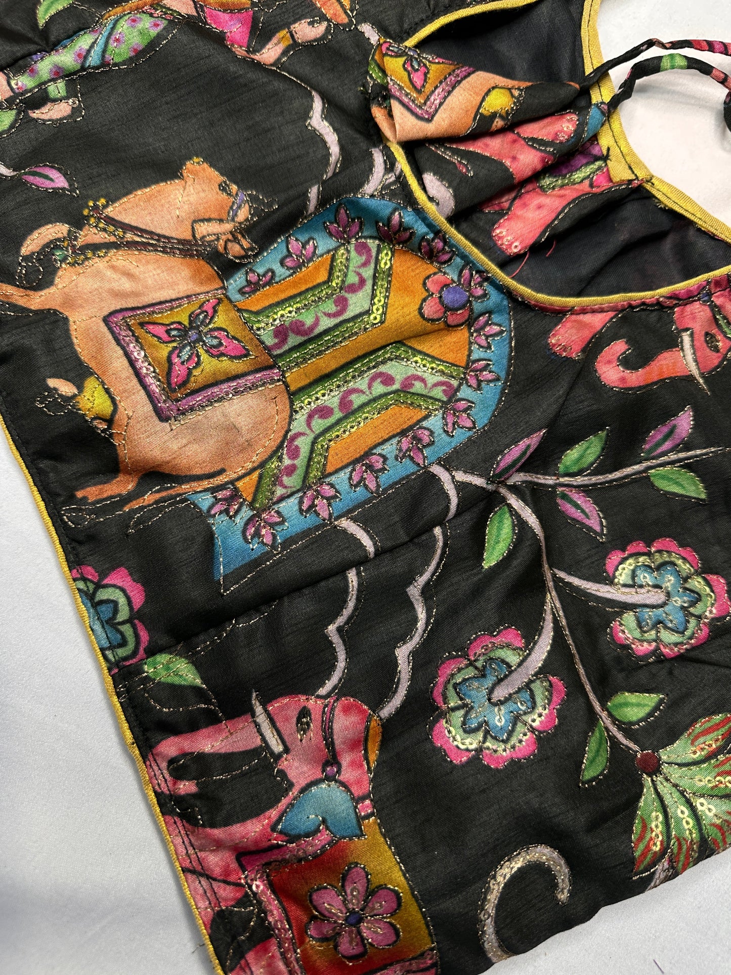 Black Silk Kalamkari Sequence Blouse
