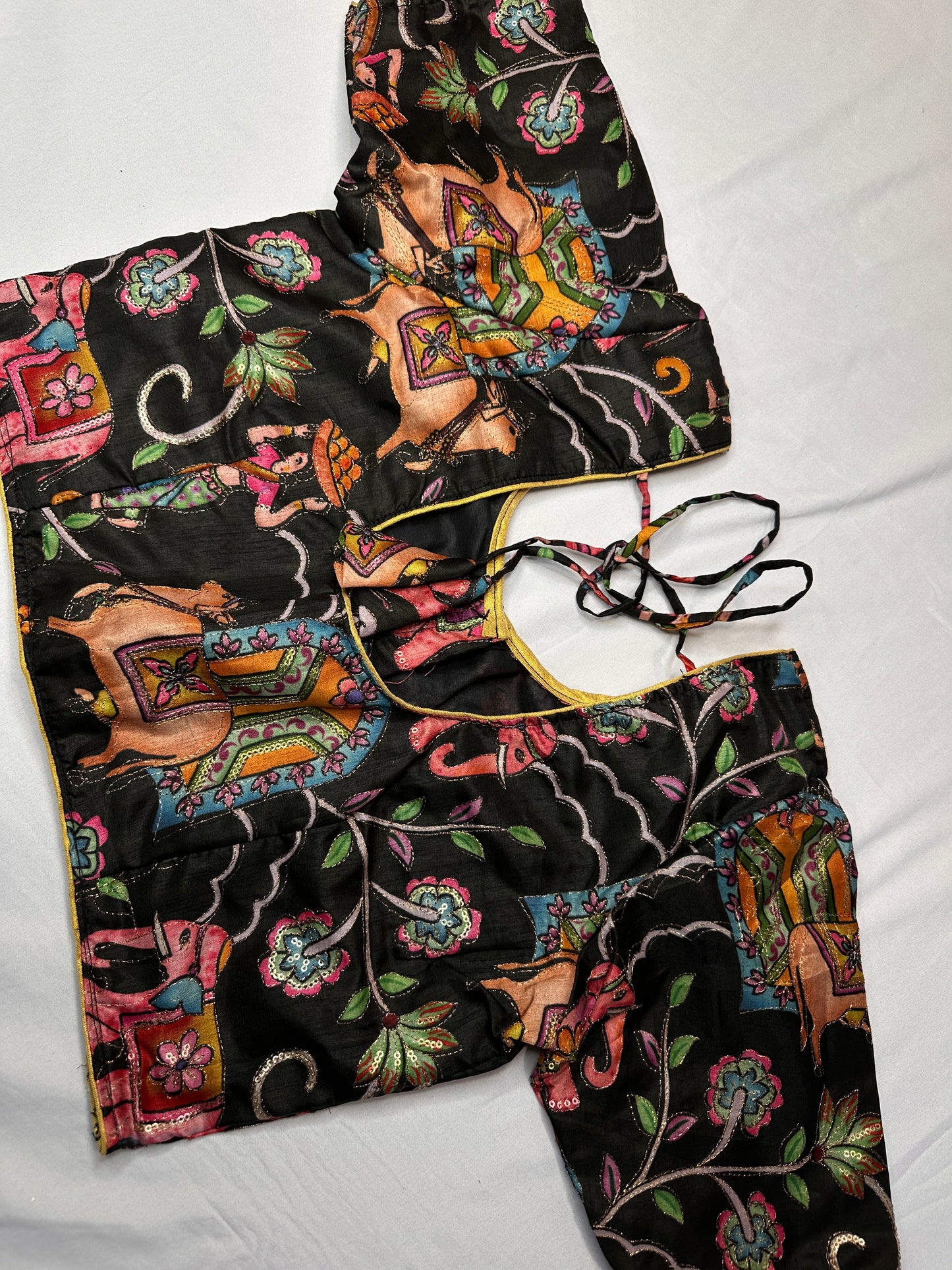 Black Silk Kalamkari Sequence Blouse